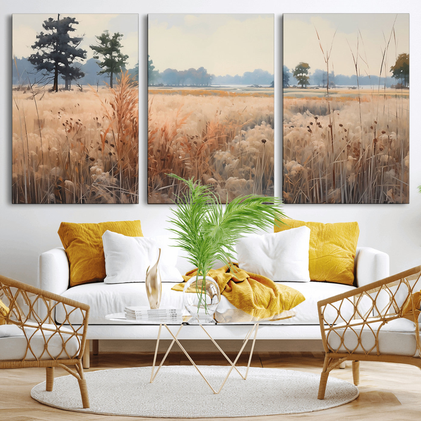 98822-MGV-CV-36X24-Autumn Meadow Wall Art – Tranquil Grassland Landscape Canvas Print, Rustic Country Decor for Living Room, Bedroom or Farmhouse