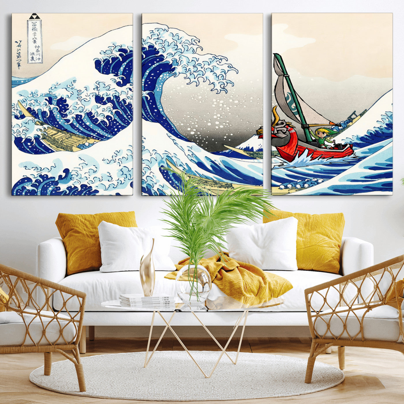 19450-MGV-CV-36X24-Great Wave Adventure Wall Art – Japanese Style Ocean Canvas Print, Fantasy Sailing Decor for Living Room, Bedroom or Office