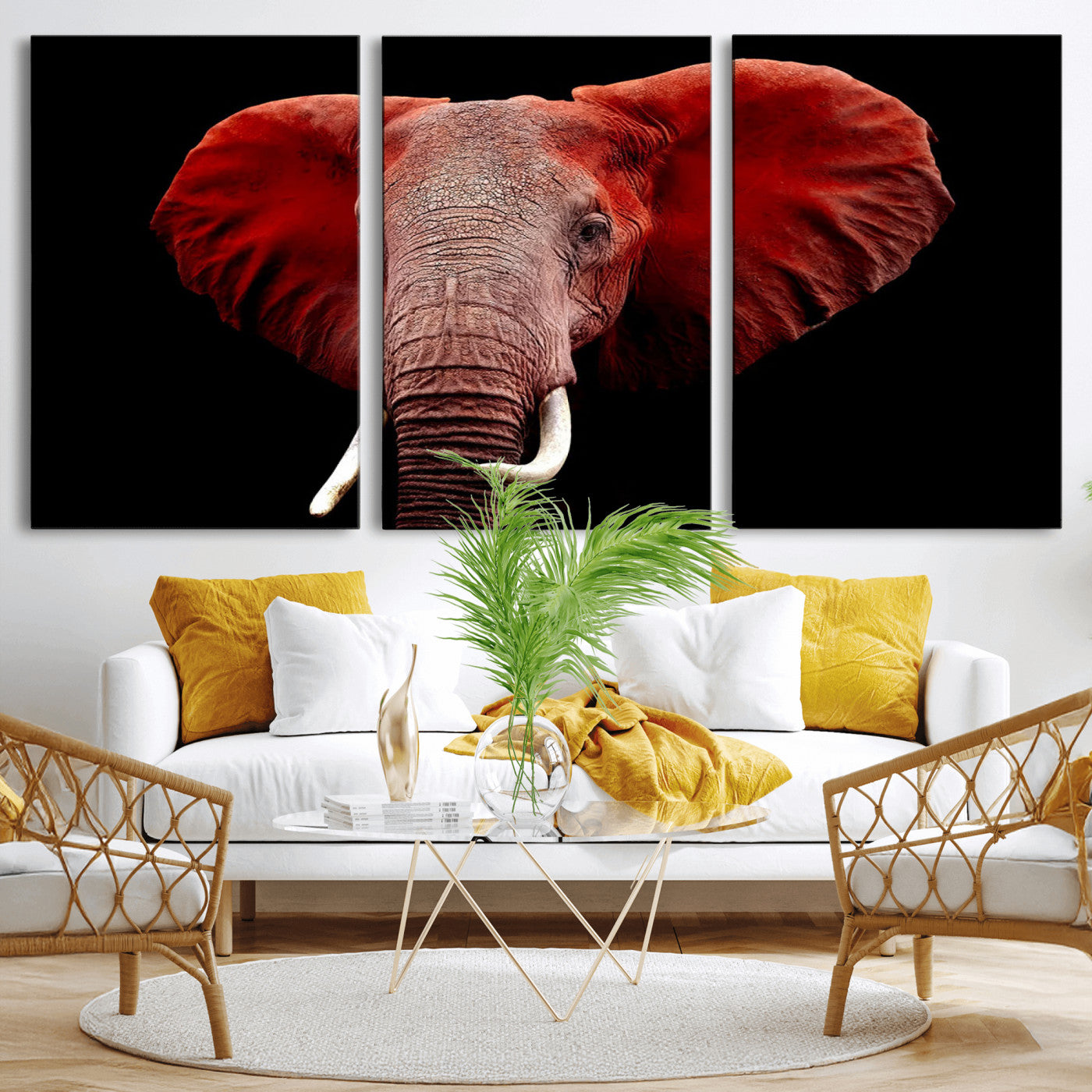14788-MGV-CV-36X24-Red Elephant Wall Art – Bold Wildlife Canvas Print, African Safari Animal Decor for Living Room, Bedroom or Office