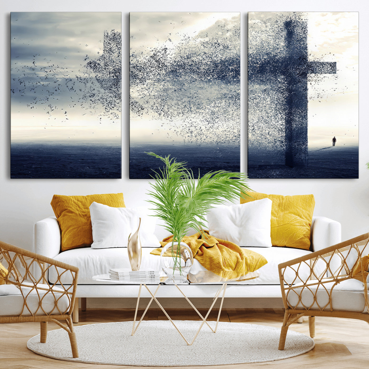55718-MGV-CV-36X24-Surreal Cross Wall Art – Spiritual Faith Canvas Print, Abstract Christian Artwork with Modern Religious Symbol for Living Room,
