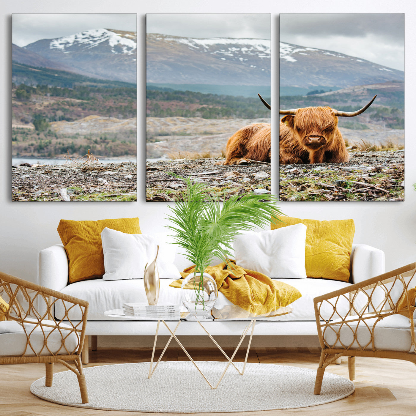 80252-MGV-CV-36X24-Scottish Cow Wall Art Canvas Print, Framed Highland Cow Art Picture Print, Highland Cattle Perfect Rustic Farmhouse Decor Artwork