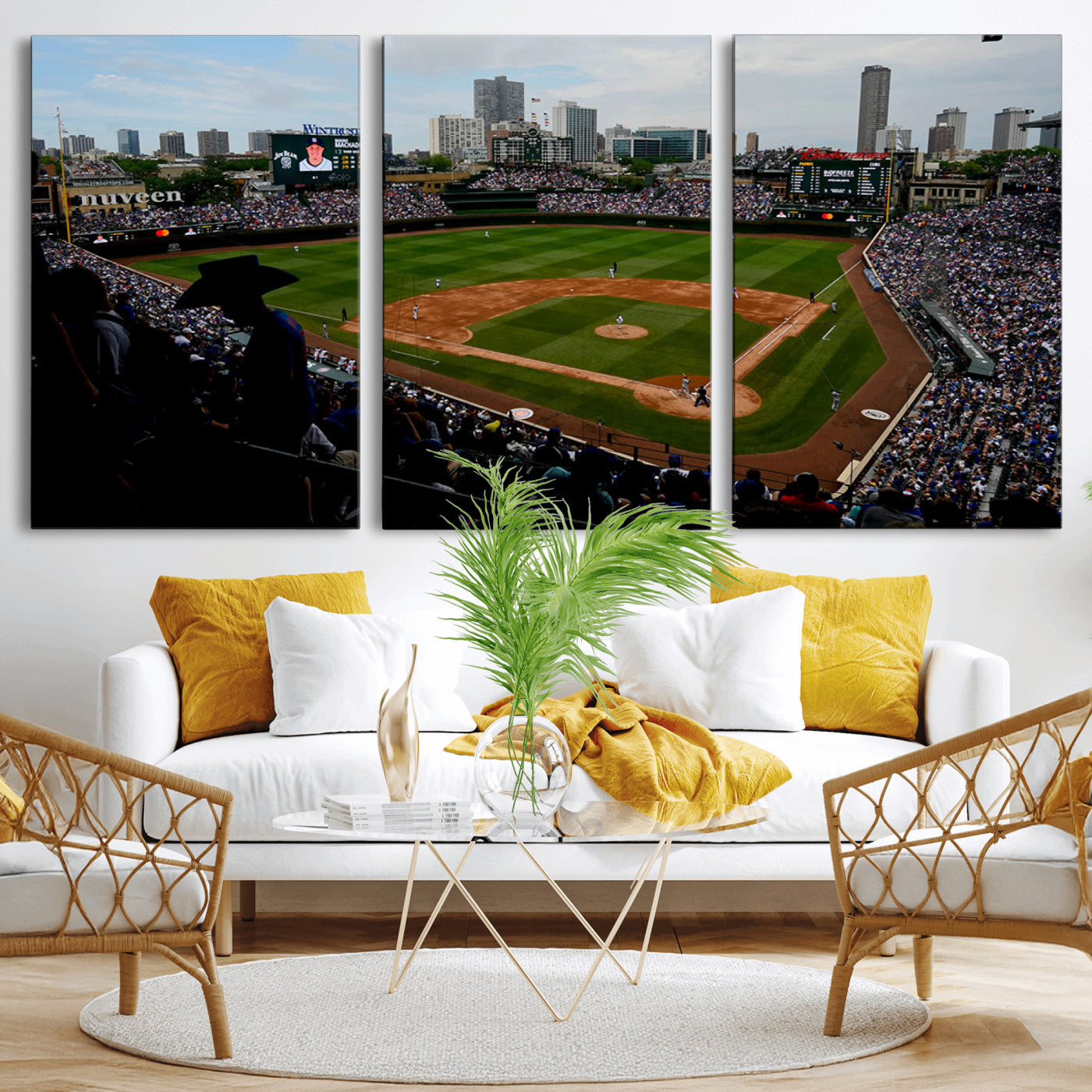 34859-MGV-CV-36X24-Wrigley Field Wall Art Canvas Print, Framed Chicago Cubs Stadium Art Picture Print, Wrigley Stadium Field Perfect Sport Room Decor