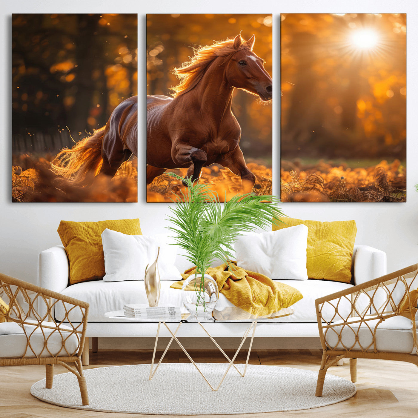 92144-MGV-CV-36X24-Sunset Horse Wall Art Canvas Print, Framed Horse Barn Art Picture Print, Majestic Horse Perfect Rustic Farmhouse Decor Artwork