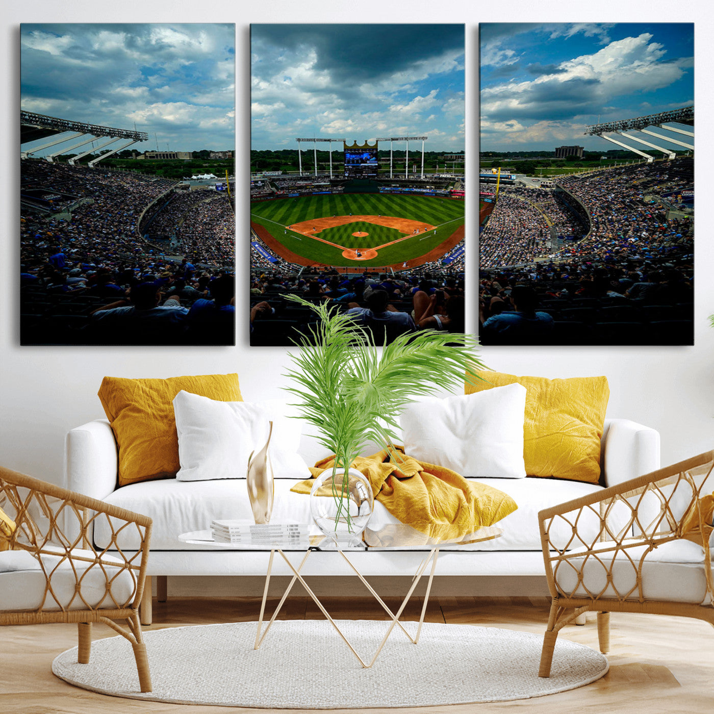 37127-MGV-CV-36X24-Kauffman Stadium Wall Art Canvas Print, Framed Kansas City Royals Field Art Picture Print, Baseball Stadium Perfect Sport Room