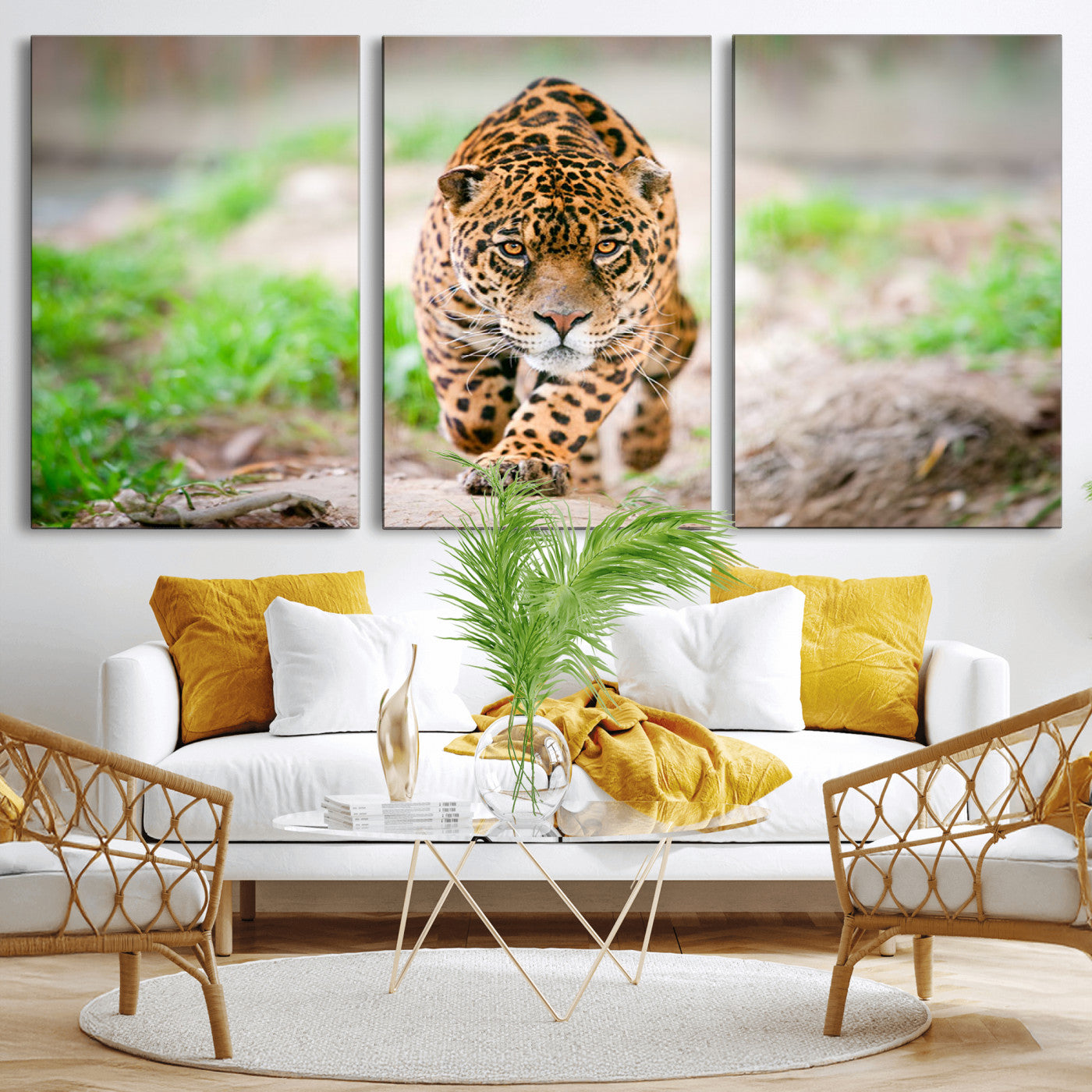 75066-MGV-CV-36X24-Leopard Wall Art Canvas Print, Framed Wild Animal Art Picture Print, Blue Eye Leopard Perfect Wild Minimal Decor Artwork