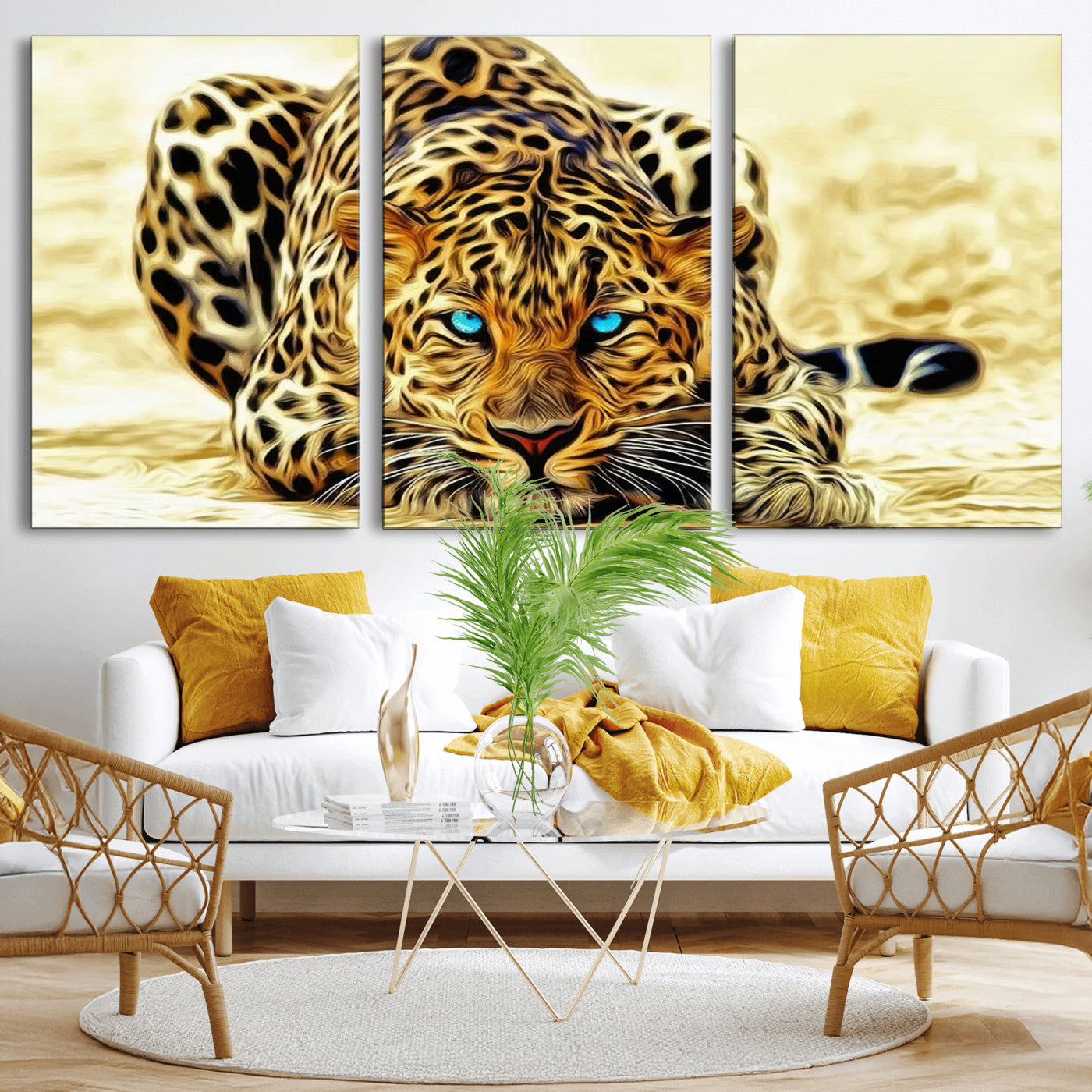 45281-MGV-CV-36X24-Blue Eye Leopard Wall Art Canvas Print, Framed Leopard Painting Art Picture Print, Big Cat Perfect Safari Wildlife Decor Artwork