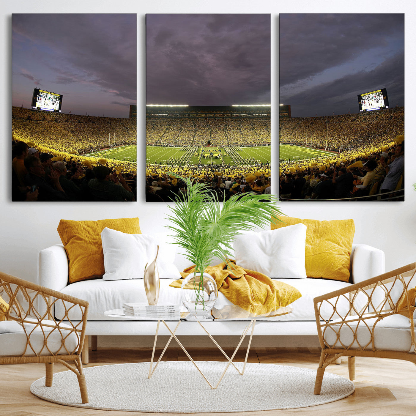 72404-MGV-CV-36X24-Michigan Wolverine Stadium Wall Art Canvas Print, Framed Michigan Stadium Art Picture Print, Football Stadium Perfect Sport Room