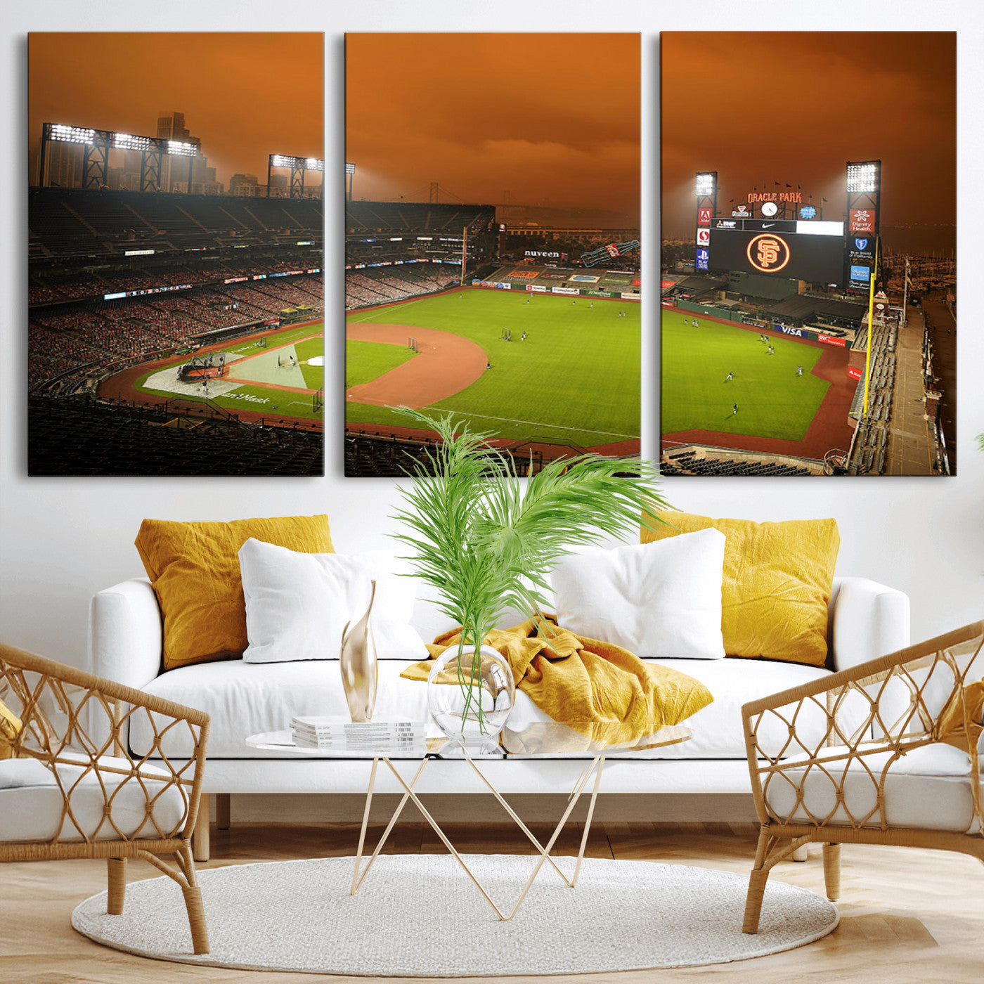 31315-MGV-CV-36X24-Oracle Park Stadium Wall Art Canvas Print, Framed California Stadium Art Picture Print, Oracle Park Field Perfect Sport Room Decor