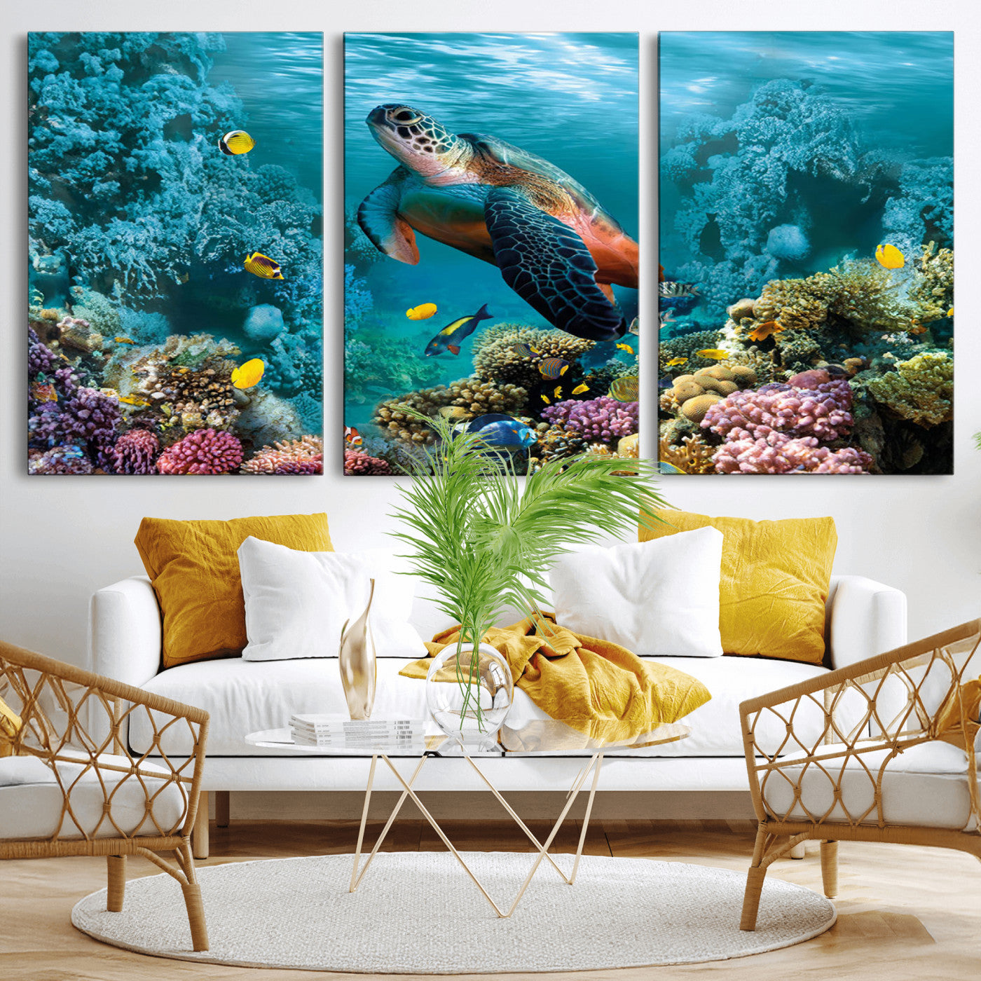38661-MGV-CV-36X24-Sea Turtle Wall Art Canvas Print, Framed Ocean Wildlife Art Picture Print, Turtle Perfect Coastal Nature Decor Artwork