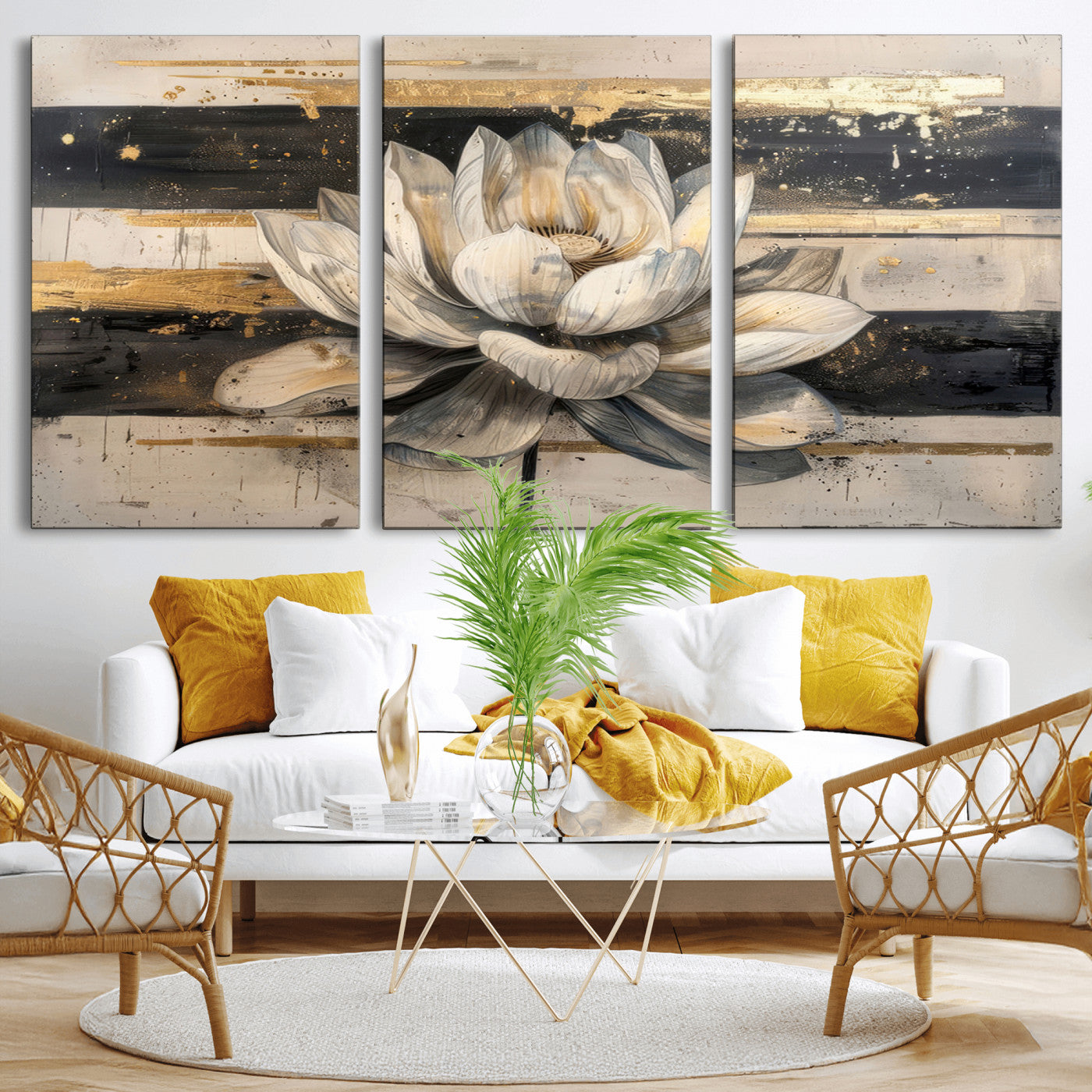 18807-MGV-CV-36X24-Lotus Flower Wall Art Canvas Print, Framed Abstract Lotus Art Picture Print, White Lotus Flower Perfect Abstract Floral Decor