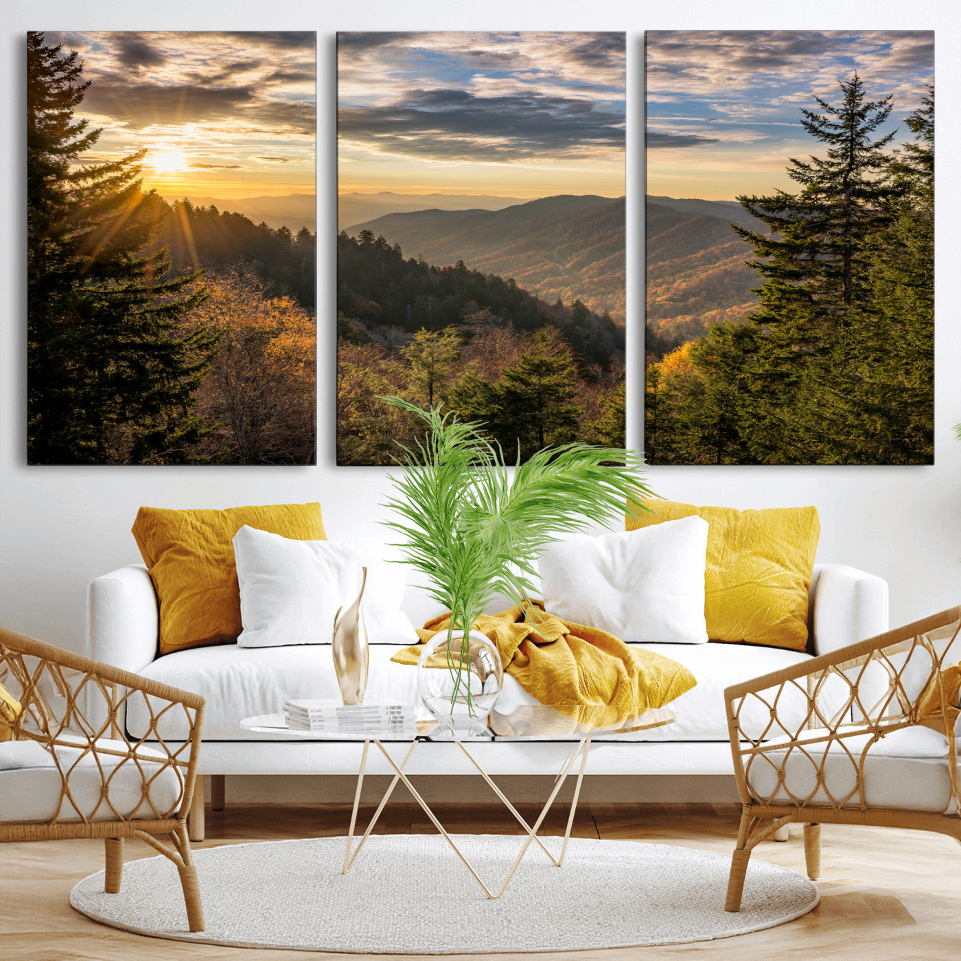 73692479-MGV-CV-36X24-Smoky Mountains Wall Art Canvas Print, Framed Forest Mountain Art Picture Print, Spring Mountain Perfect Spring Style Decor