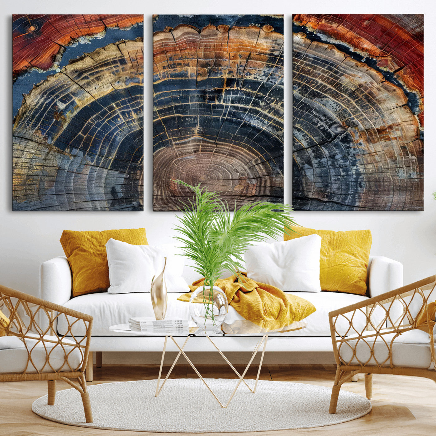 63519-MGV-CV-36X24-Tree Ring Wall Art – Rustic Nature Wood Grain Canvas Print, Abstract Natural Texture Artwork Poster for Living Room, Bedroom,