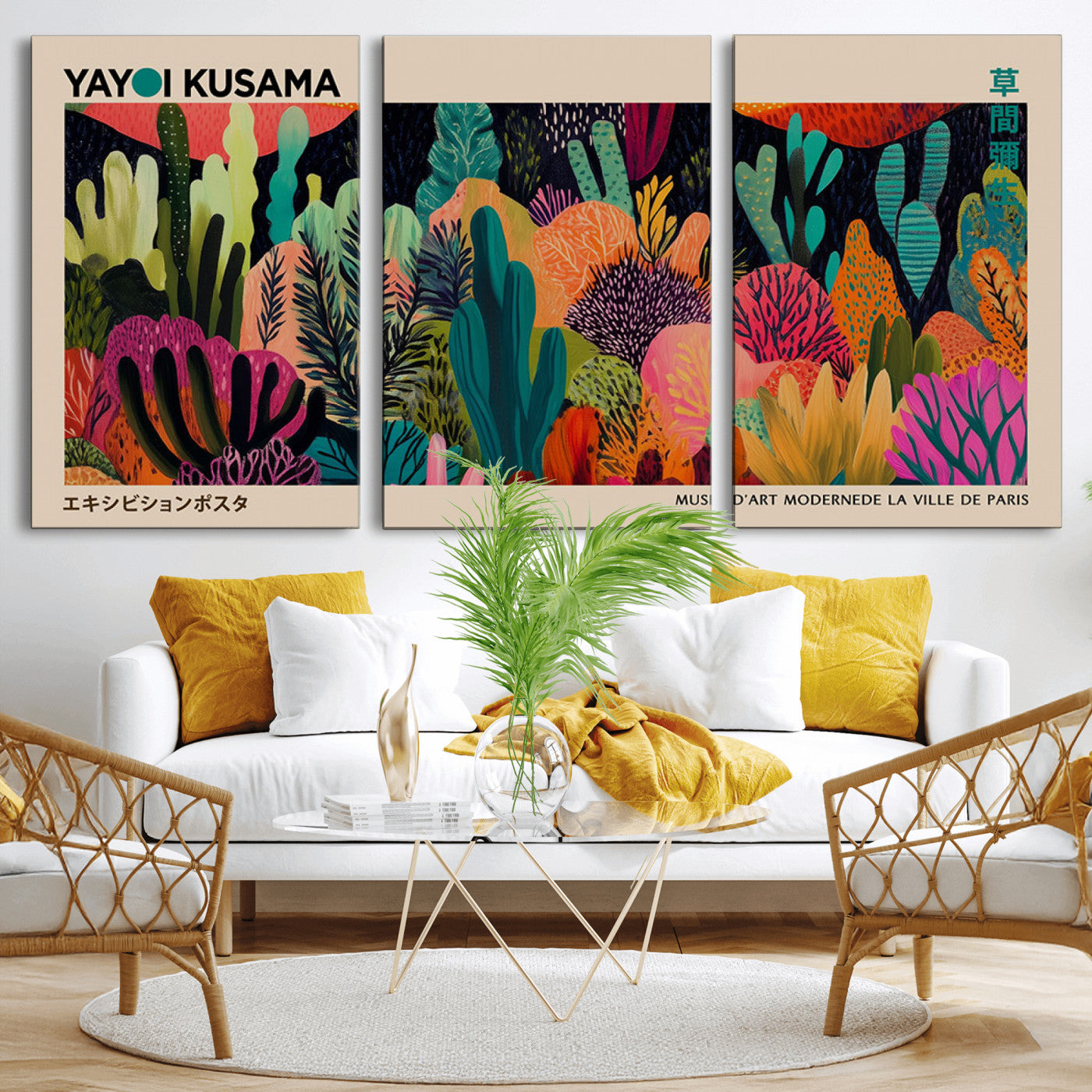 45711-MGV-CV-36X24-Yayoi Kusama Wall Art Canvas Print, Framed Abstract Yayoi Kusama Art Picture Print, Japanese Wabi Sabi Perfect Modern Abstract