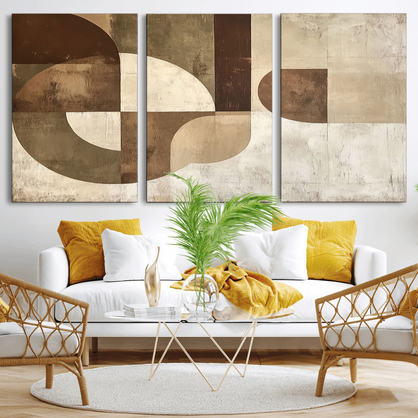 59767-MGV-CV-36X24-Abstract Geometric Shapes Wall Art – Modern Minimalist Canvas Print, Neutral Brown Beige Tan Artwork for Living Room, Bedroom,