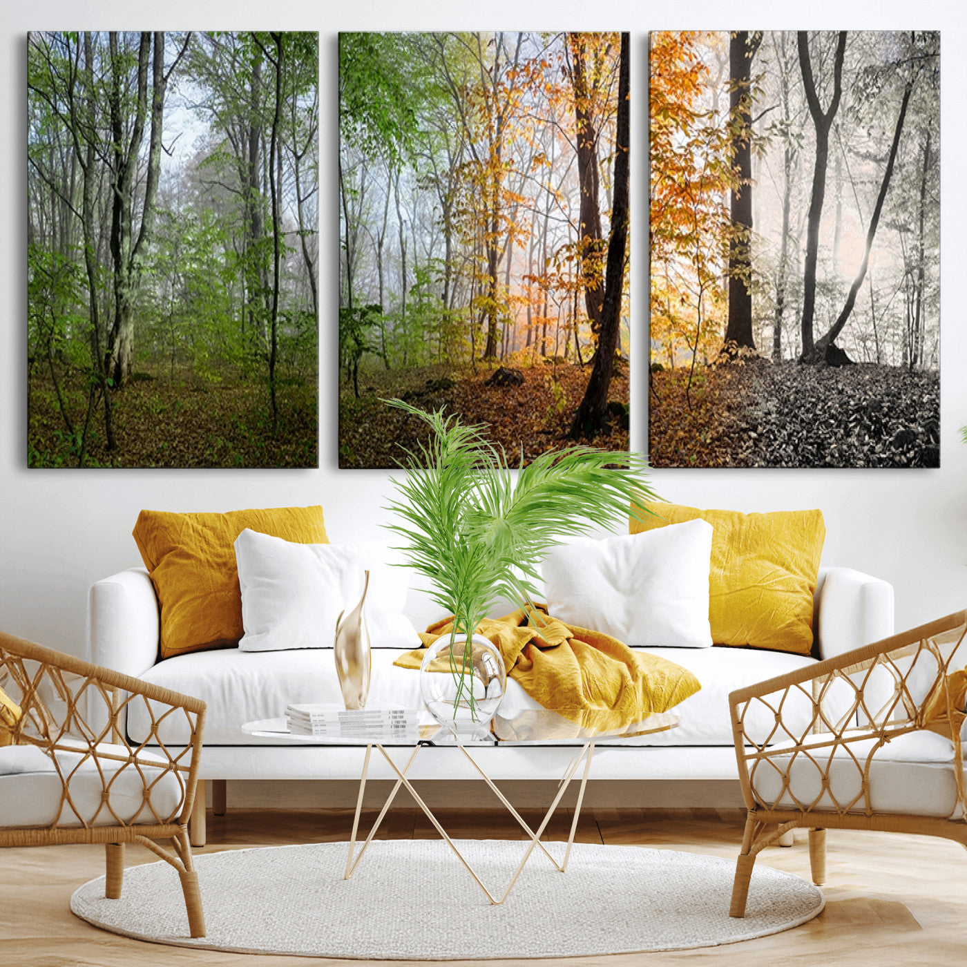 95317-MGV-CV-36X24-Four Seasons Forest Wall Art – Panoramic Nature Canvas Print Showing Spring, Summer, Autumn and Winter Landscape for Living Room,
