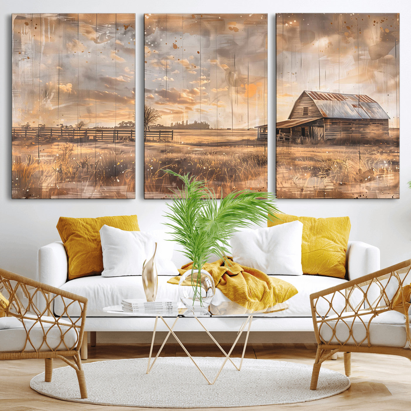 FARM2-MGV-CV-36X24-Rustic Farmhouse Wall Art Canvas Print, Framed Old Barn Art Picture Print, Southwestern Farmhouse Perfect Rustic Decor Artwork