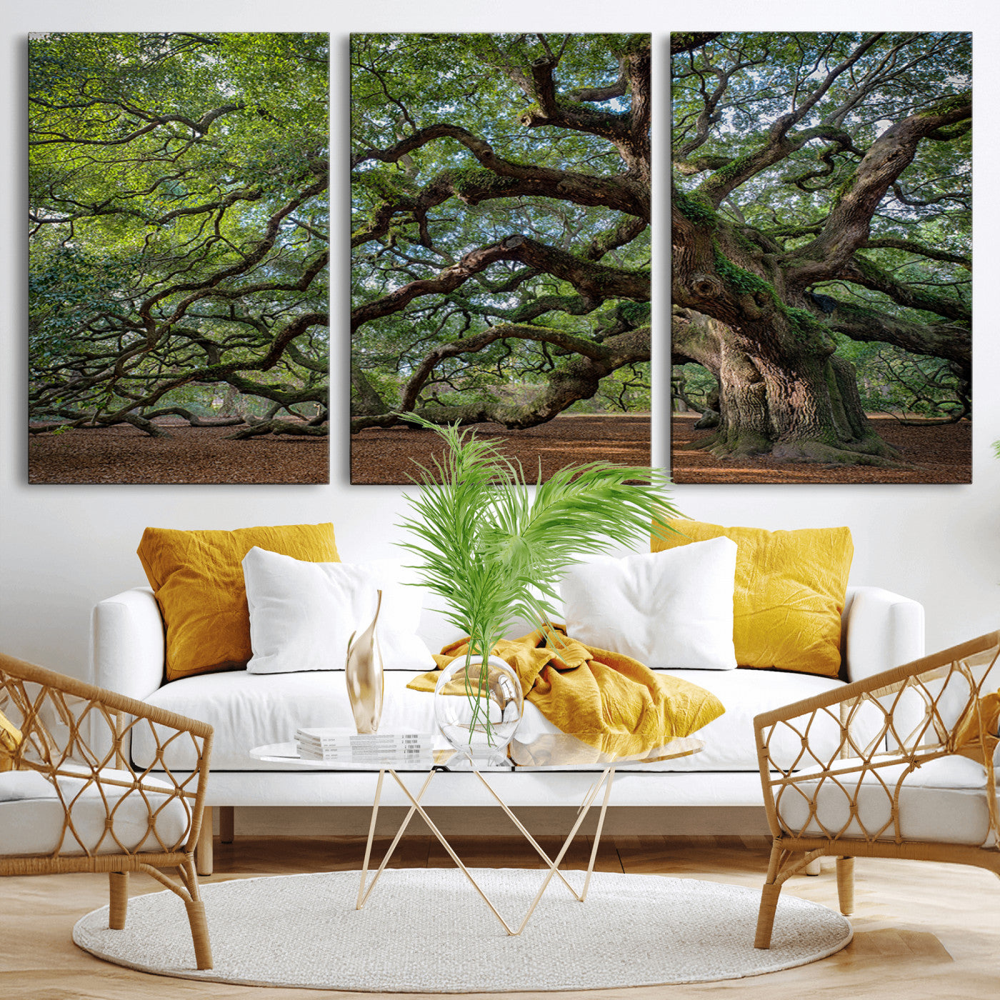 MGV-CV-60X30-3P - Historic Tree Wall Art Canvas Print, Framed Mossy Tree Art Picture Print, Twisted Branches Perfect Nature Southern Decor Artwork