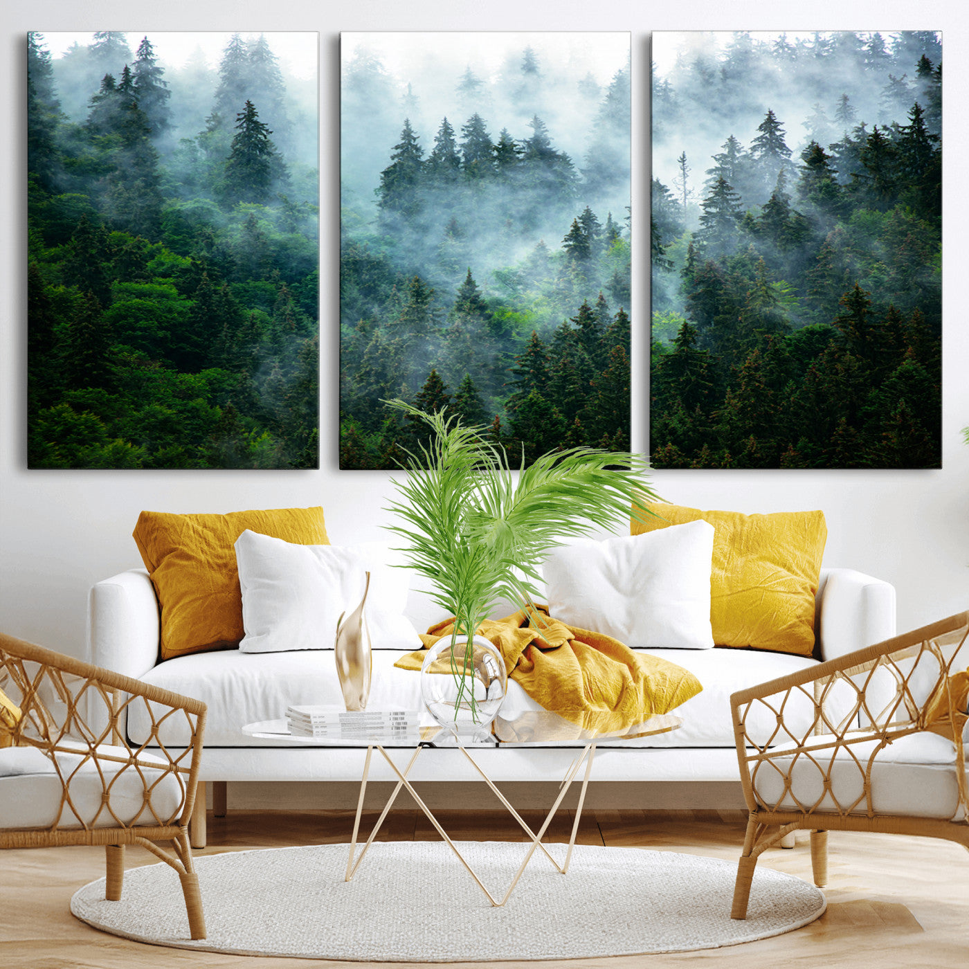17393683-MGV-CV-36X24-Misty Forest Art Wall Art Canvas Print, Framed Foggy Mountain Art Art Picture Print, Scenic Wall Print Perfect Decor Artwork