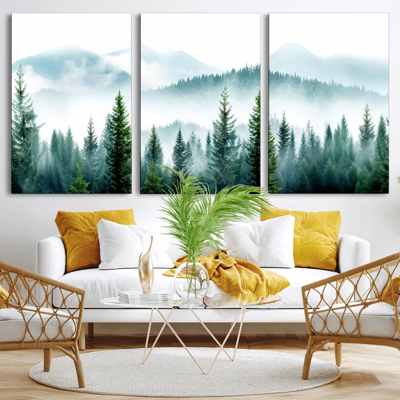 16716676-MGV-CV-36X24-Pine Forest Wall Art Canvas Print, Framed Misty Mountains Art Picture Print, Foggy Trees Perfect Moody Forest Decor Artwork
