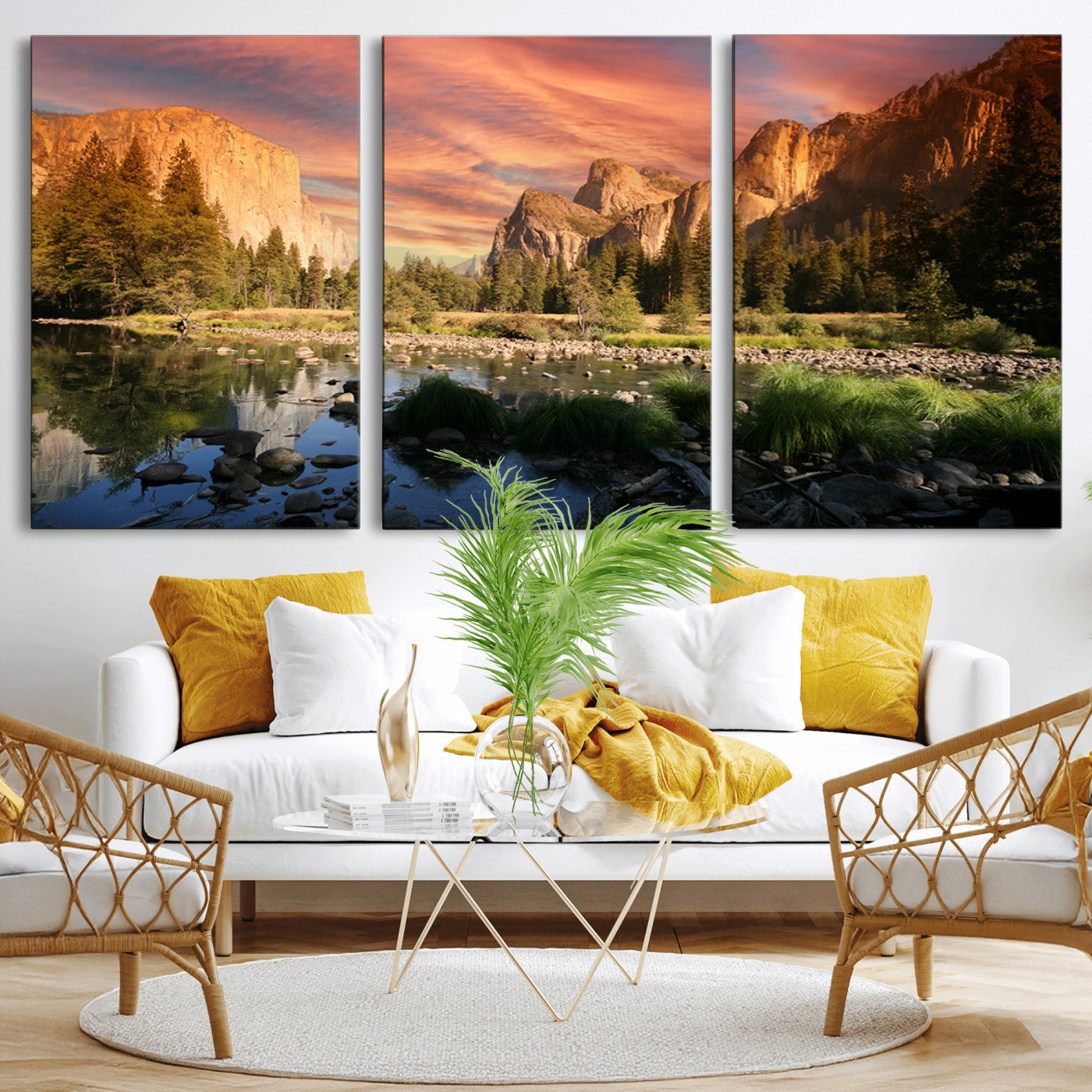 31199457-MGV-CV-36X24-Yosemite Valley Wall Art Canvas Print, Framed El Capitan Art Picture Print, Sunset Sky Perfect Vibrant Western Decor Artwork