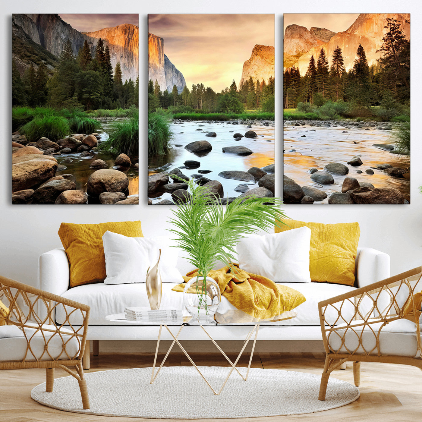 90956031-MGV-CV-36X24-Yosemite Valley Wall Art – Scenic Mountain River Landscape Canvas Print, Nature Photography for Living Room, Bedroom, Cabin,