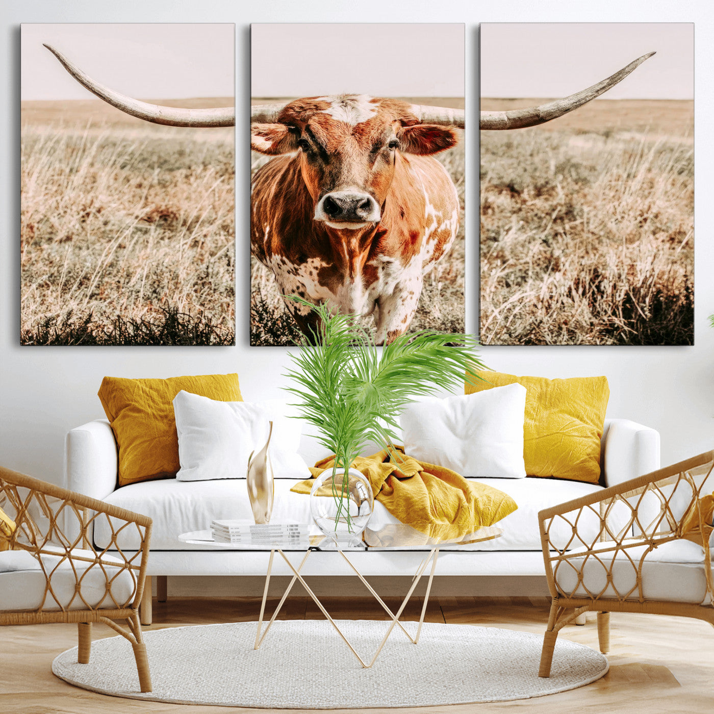 54986862-MGV-CV-36X24-Majestic Longhorn Wall Art – Canvas Print of Graceful Strength & Bold Spirit, Wild Plains Beauty Nature Inspired Rustic Decor for