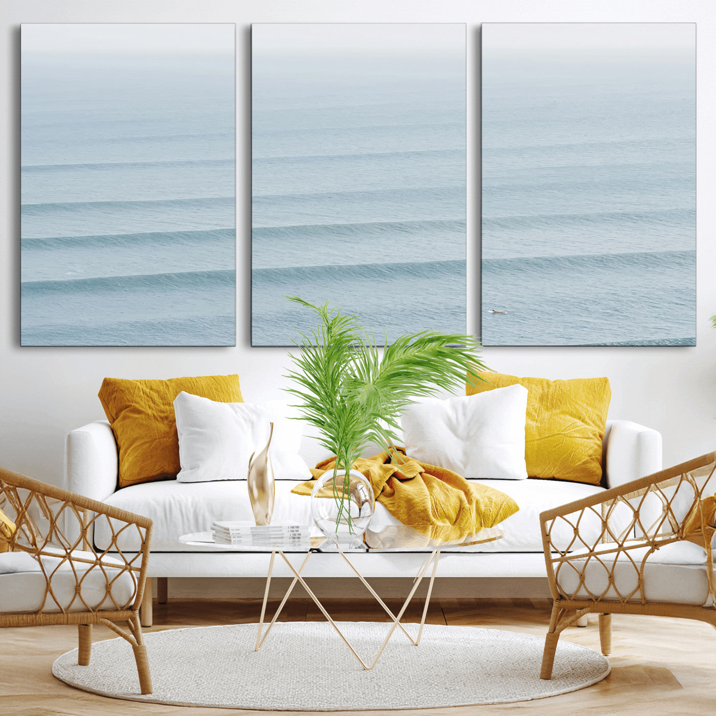 47814787-MGV-CV-36X24-Ocean Waves Wall Art Canvas Print, Framed Solo Surfer Art Picture Print, Wave Lines Perfect Minimalist Ocean Decor Artwork
