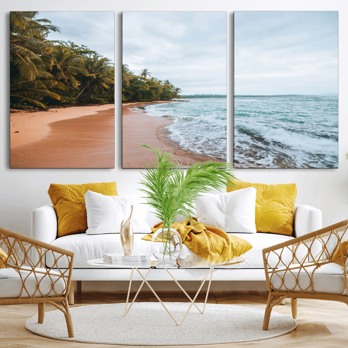 88125882-MGV-CV-36X24-Tropical Shoreline Wall Art Canvas Print, Framed Palm Trees Art Picture Print, Tropical Ocean Perfect Tropical Coastal Decor
