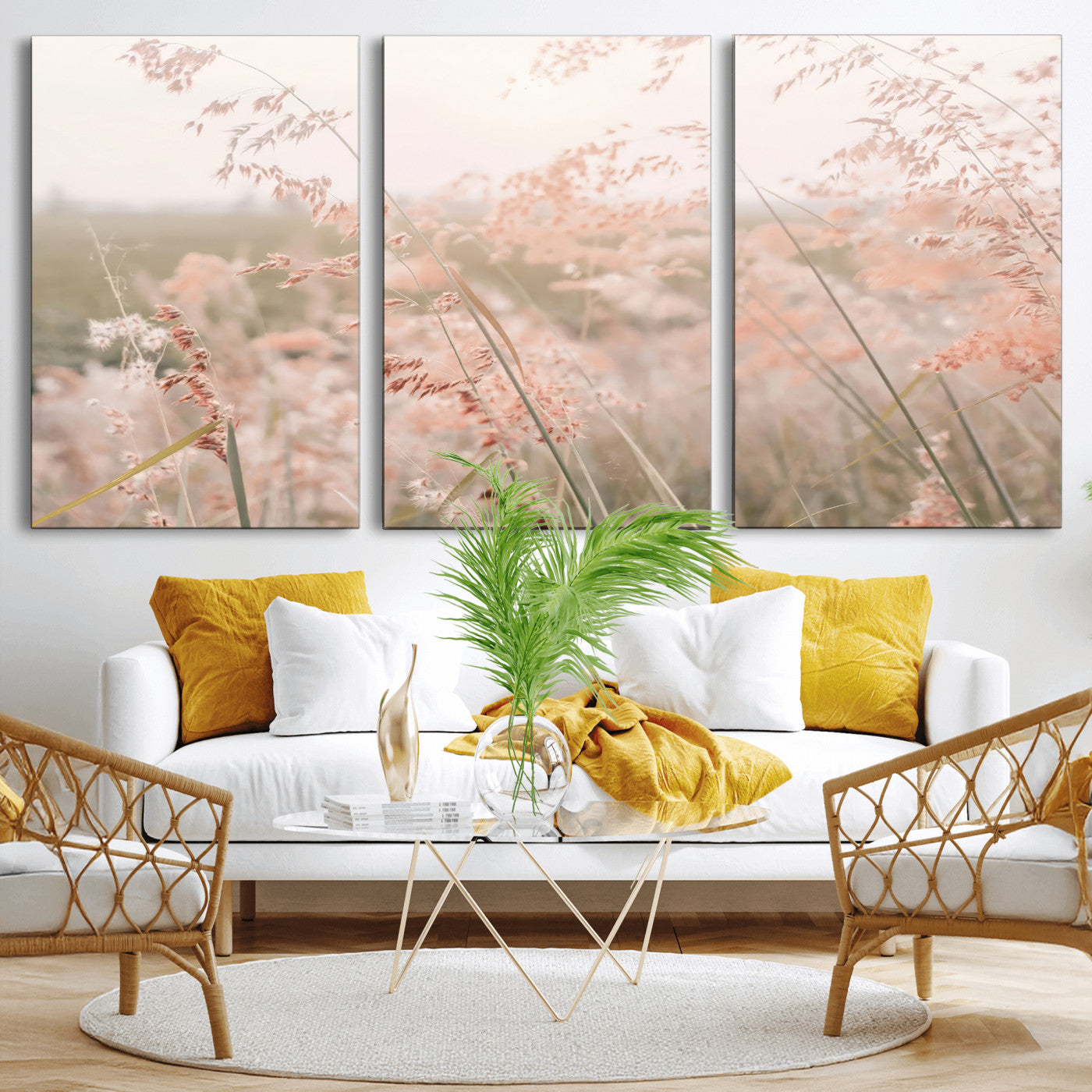 79164340-MGV-CV-36X24-Pastel Grasses Wall Art Canvas Print, Framed Soft Meadow Art Picture Print, Field in Breeze Perfect Pastel Minimal Decor Artwork