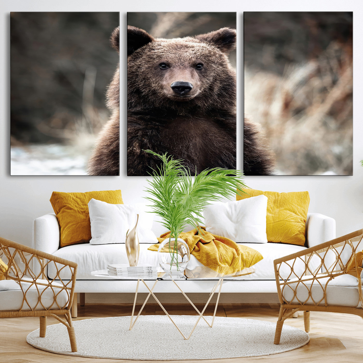47112103-MGV-CV-36X24-Brown Bear Wall Art Canvas Print, Framed Forest Wildlife Art Picture Print, Woodland Bear Perfect Rustic Cabin Decor Artwork