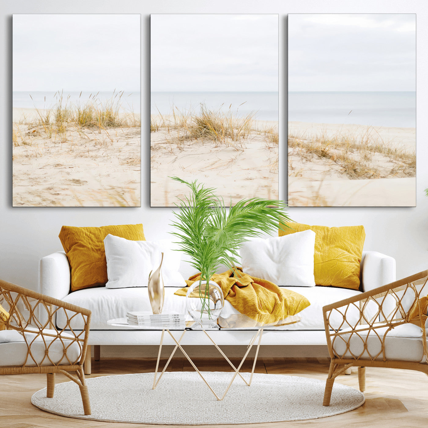 13146857-MGV-CV-36X24-Beach Dunes Wall Art Canvas Print, Framed Soft Horizon Art Picture Print, Coastal Grass Perfect Minimalist Coastal Decor Artwork