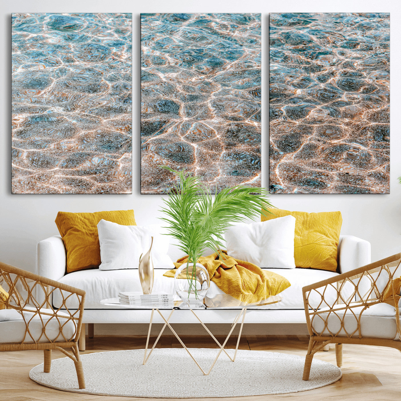 26580287-MGV-CV-36X24-Clear Water Wall Art Canvas Print, Framed Sunlit Ripples Art Picture Print, Ocean Texture Perfect Modern Coastal Decor Artwork