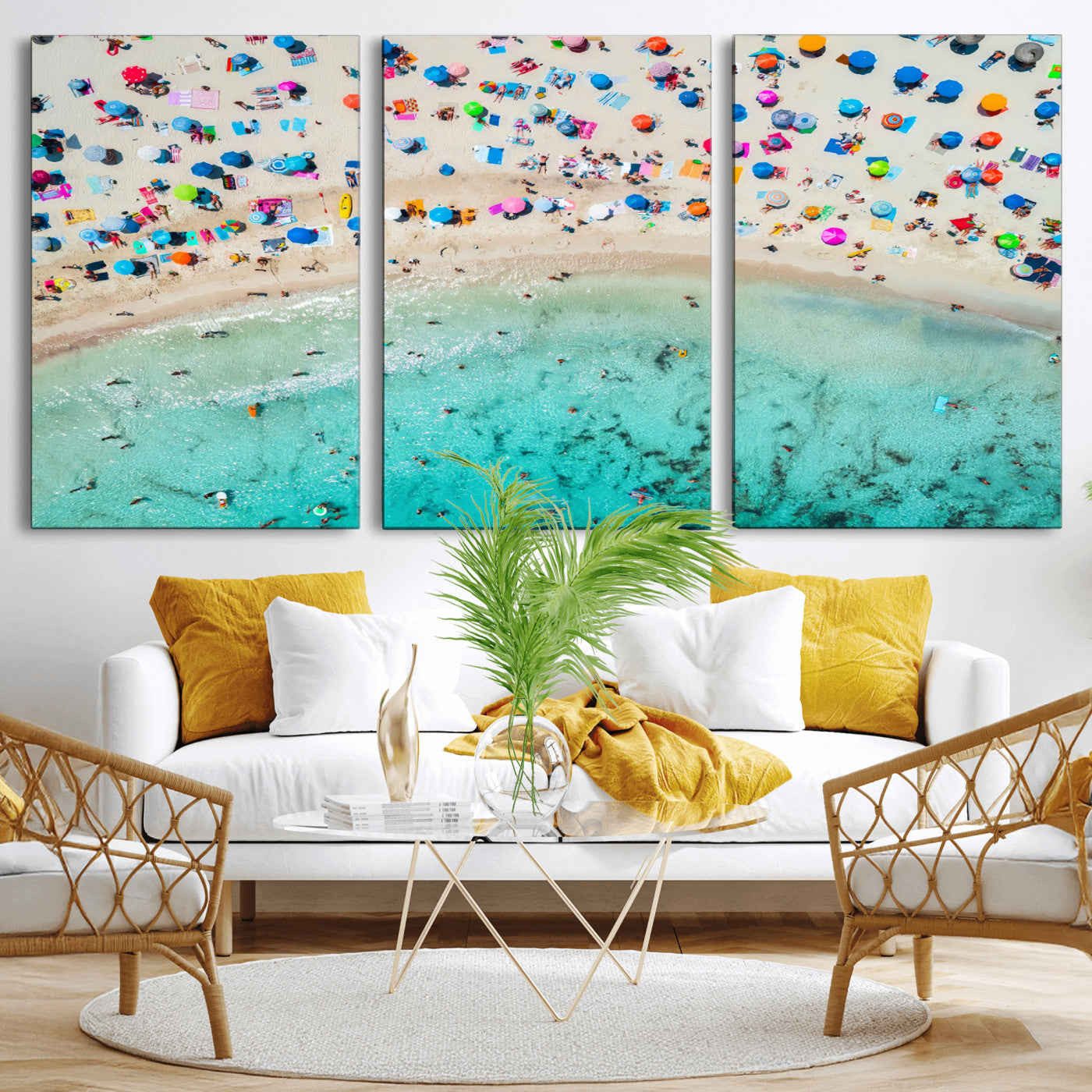76172085-MGV-CV-36X24-Tropical Shoreline Wall Art Canvas Print, Framed Beach Relaxing Art Picture Print, Aerial Summer Perfect Coastal Vibrant Decor