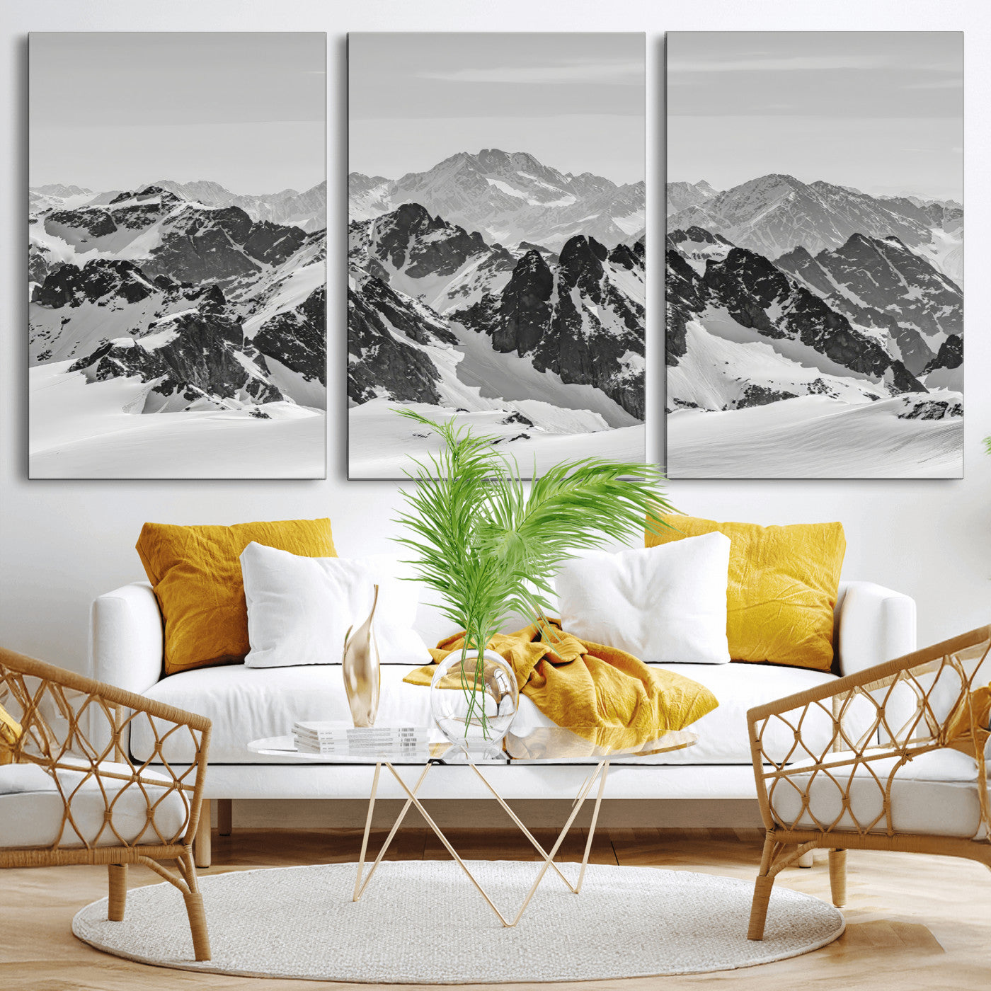 46884246-MGV-CV-36X24-Snowy Mountain Wall Art Canvas Print, Framed Mountain Peaks Art Picture Print, Alpine Mountains Perfect Minimalist Alpine Decor
