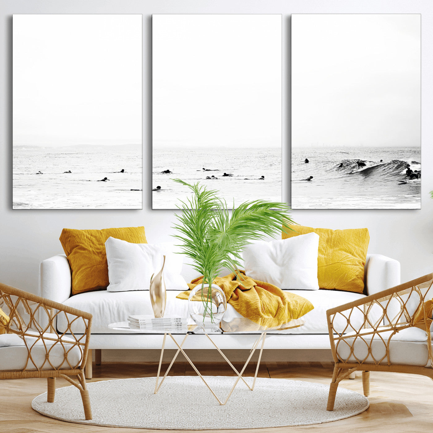 38441169-MGV-CV-36X24-Monochrome Swimming Wall Art Canvas Print, Framed Ocean Horizon Art Picture Print, Moody Coastal Perfect Minimalist Coastal Decor