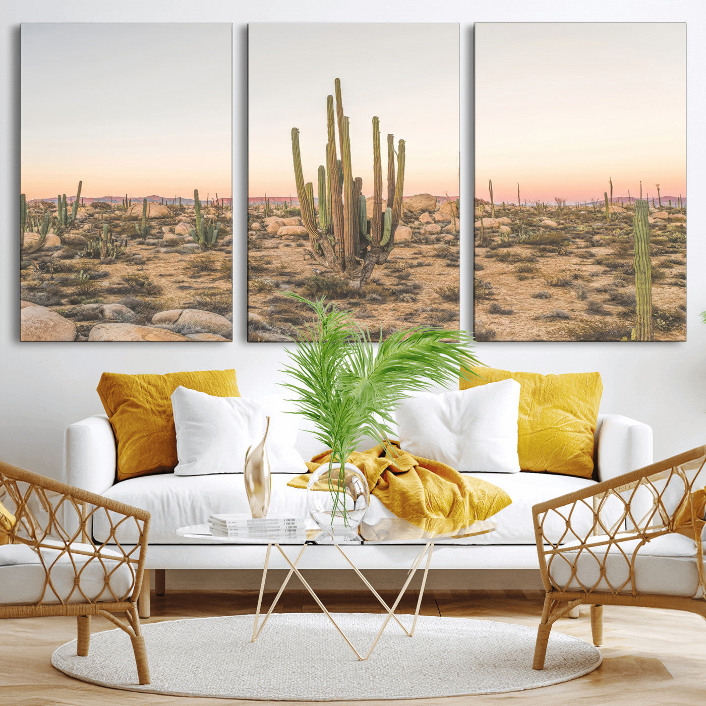 76234974-MGV-CV-36X24-Desert Cactus Wall Art Canvas Print, Framed Baja Desert Art Picture Print, Pastel Desert Perfect Southwestern Boho Decor Artwork