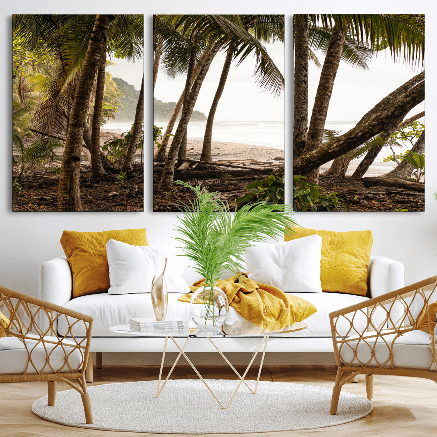 92093951-MGV-CV-36X24-Tropical Jungle Wall Art Canvas Print, Framed Palm Tree Forest Art Picture Print, Coastal Escape Perfect Jungle Retreat Decor