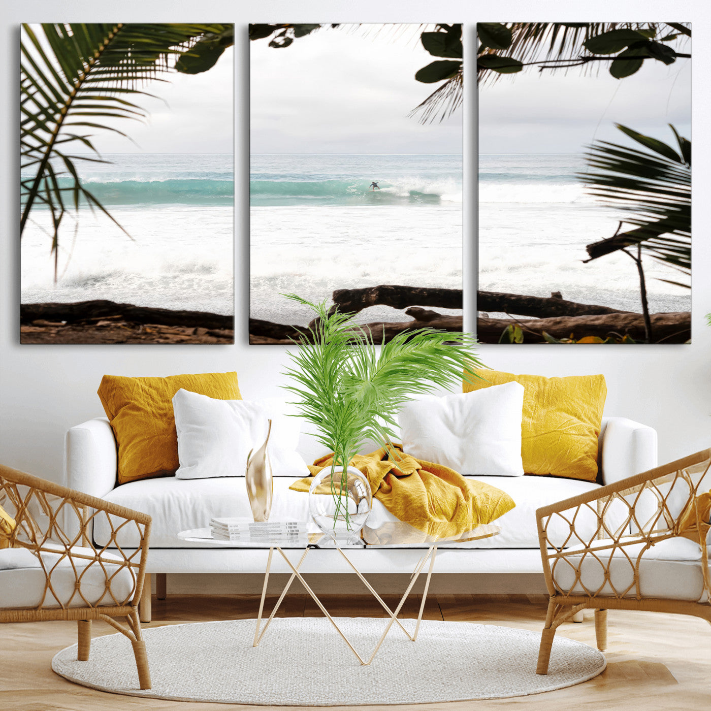 50382104-MGV-CV-36X24-Tropical Surf Wall Art Canvas Print, Framed Palm Tree View Art Picture Print, Beach House Art Perfect Boho Coastal Decor Artwork