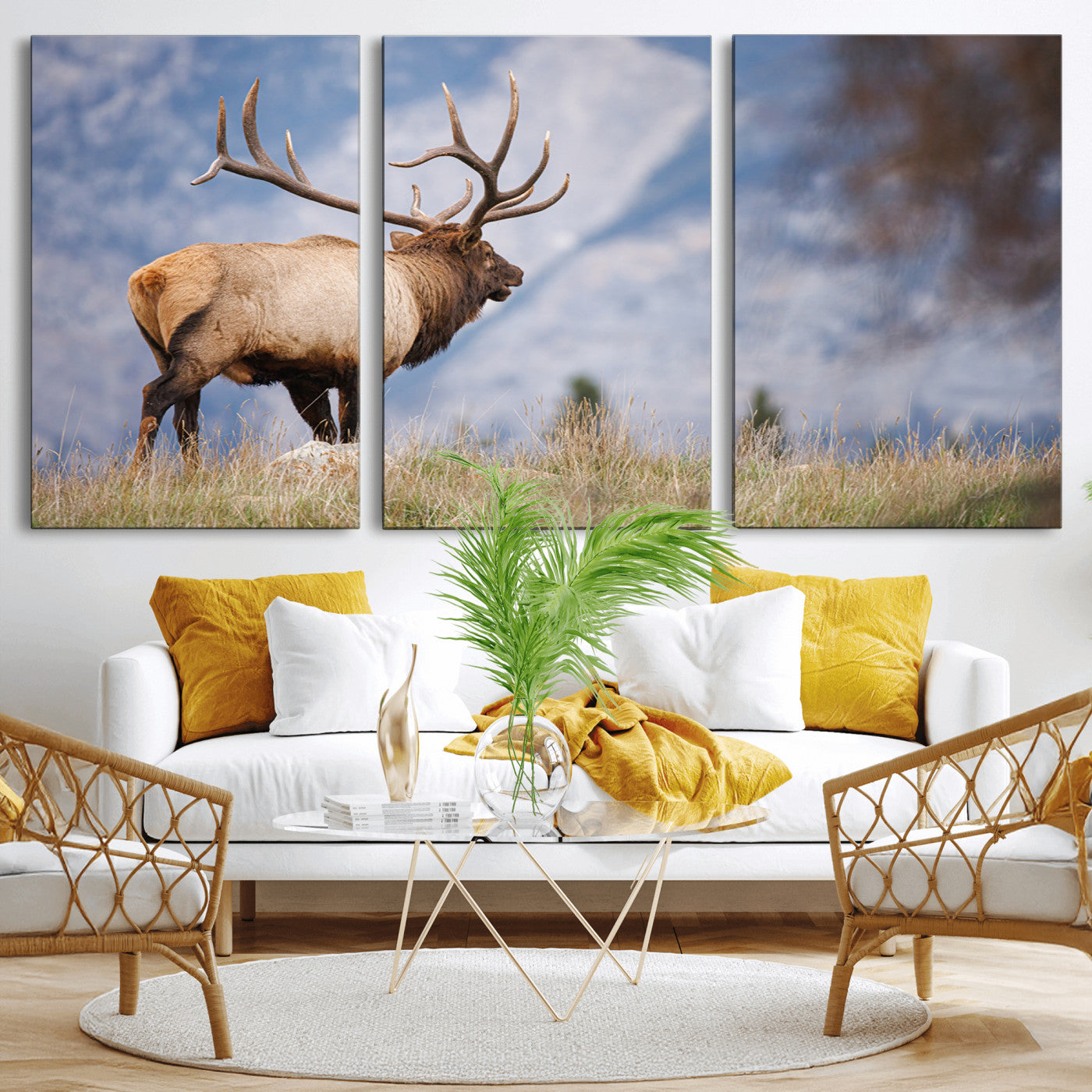 26365841-MGV-CV-36X24-Mountain Elk Art Wall Art Canvas Print, Framed Rustic Wildlife Print Art Picture Print, Lodge Style Decor Perfect Rustic Lodge