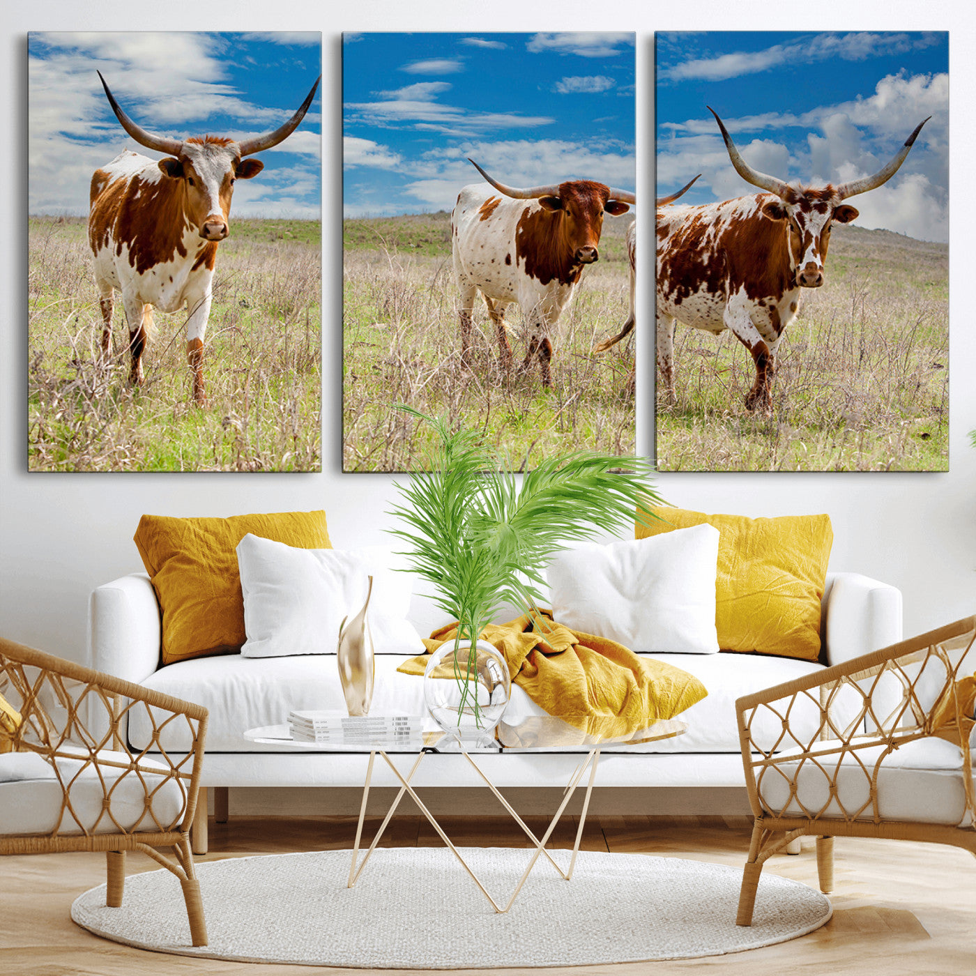 58099948-MGV-CV-36X24-Texas Longhorn Wall Art Canvas Print, Framed Western Decor Art Picture Print, Rustic Farmhouse Perfect Western Farmhouse Decor