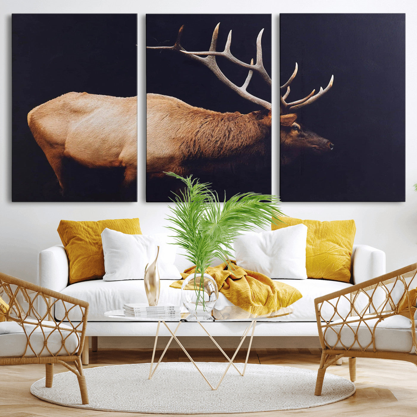 89239257-MGV-CV-36X24-Bull Elk Decor Wall Art Canvas Print, Framed Elk Photography Art Picture Print, Rustic Wildlife Perfect Rustic Lodge Decor Artwork