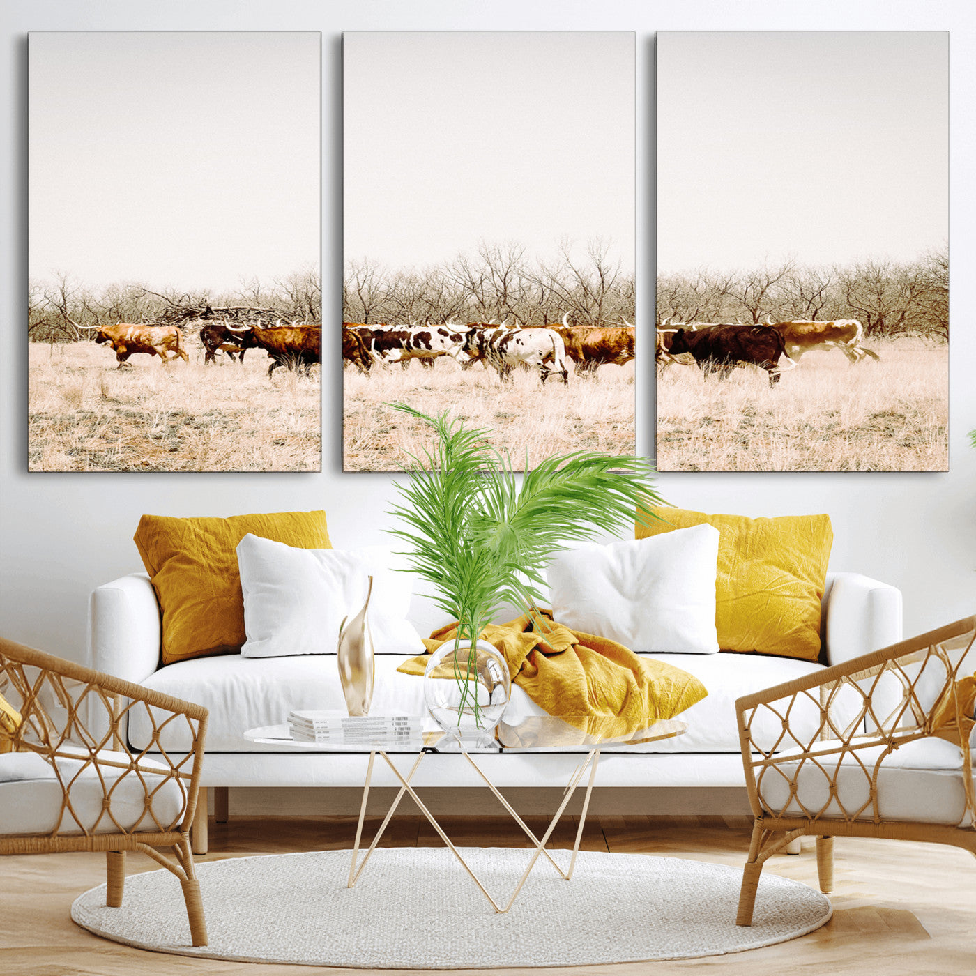 12454132-MGV-CV-36X24-Cow Herd Photography Wall Art Canvas Print, Framed Rustic Farmhouse Decor Art Picture Print, Western Ranch Style Perfect Rustic