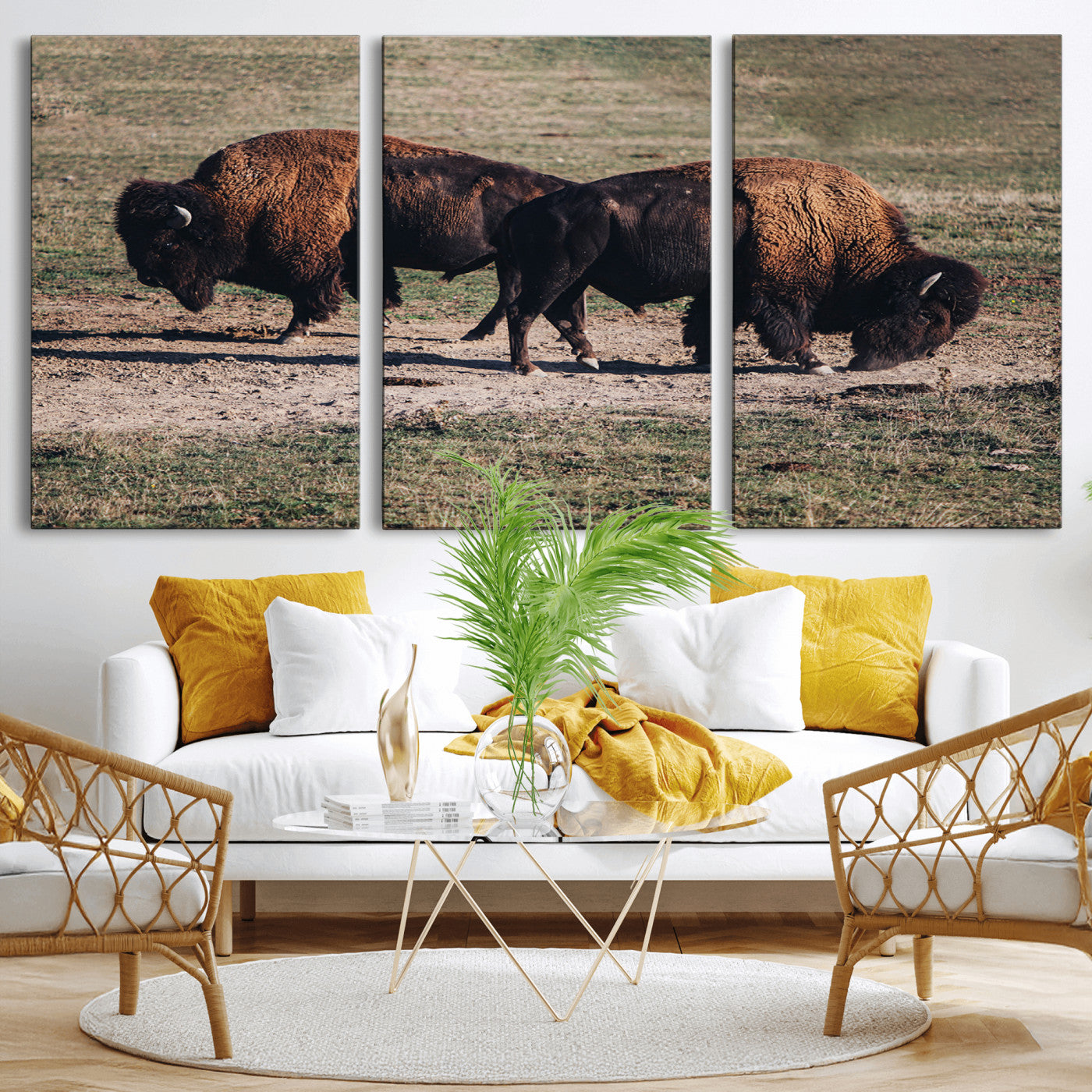 58141885-MGV-CV-36X24-Bison Photography Wall Art Canvas Print, Framed Western Wildlife Art Picture Print, Modern Ranch Perfect Western Rustic Decor