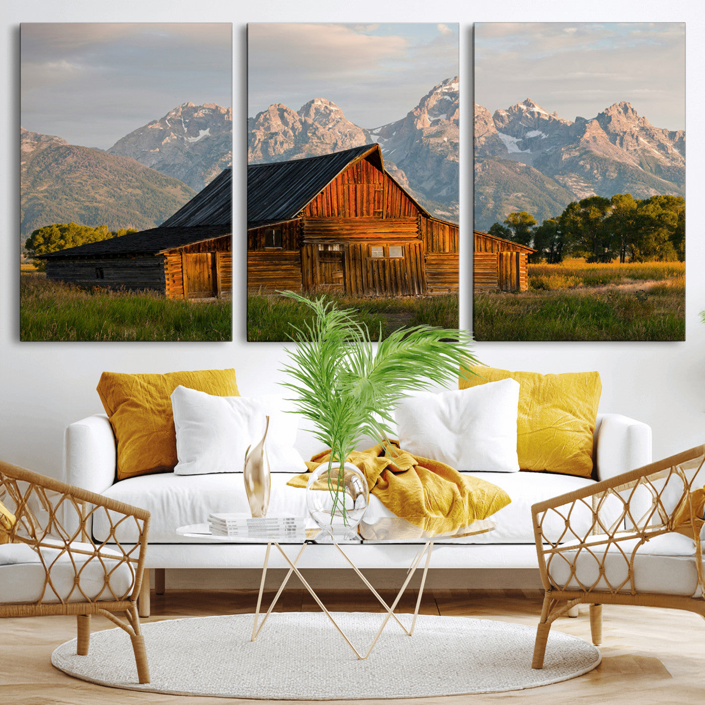 31771014-MGV-CV-36X24-Rustic Barn Wall Art Canvas Print, Framed Western Landscape Art Picture Print, Farmhouse Style Perfect Rustic Farmhouse Decor