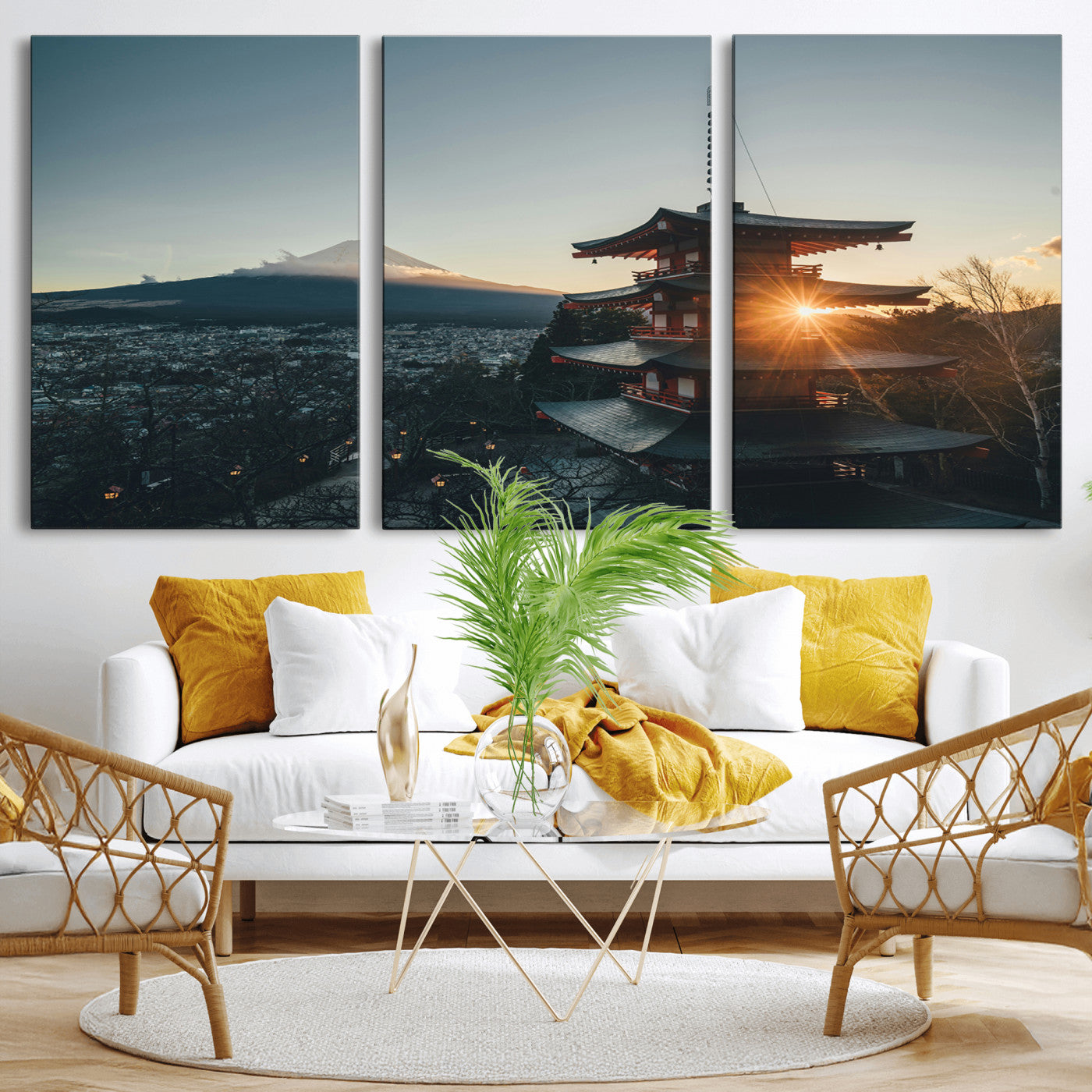 87729656-MGV-CV-36X24-Mount Fuji Wall Art Canvas Print, Framed Japan Travel Art Picture Print, Chureito Pagoda Perfect Zen Minimalism Decor Artwork