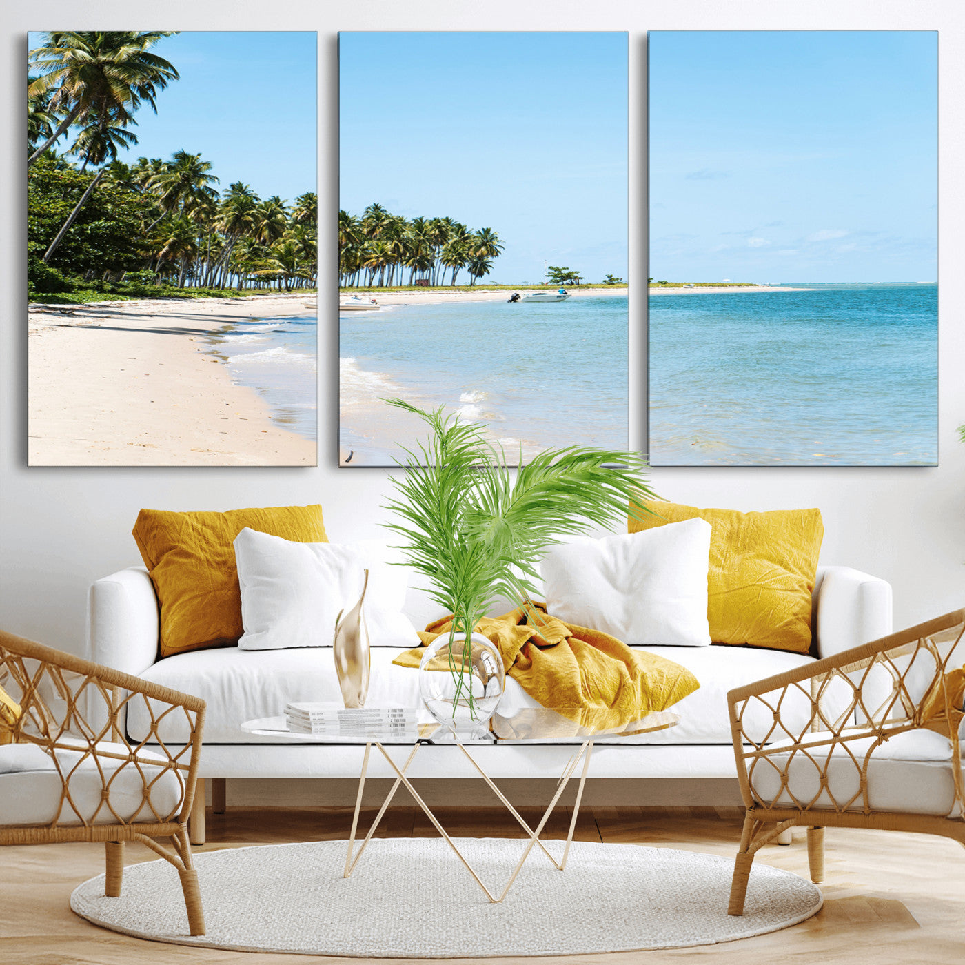 37858872-MGV-CV-36X24-Palm Tree Coast Wall Art Canvas Print, Framed Island Getaway Art Picture Print, Crystal Blue Water Perfect Tropical Coastal Decor