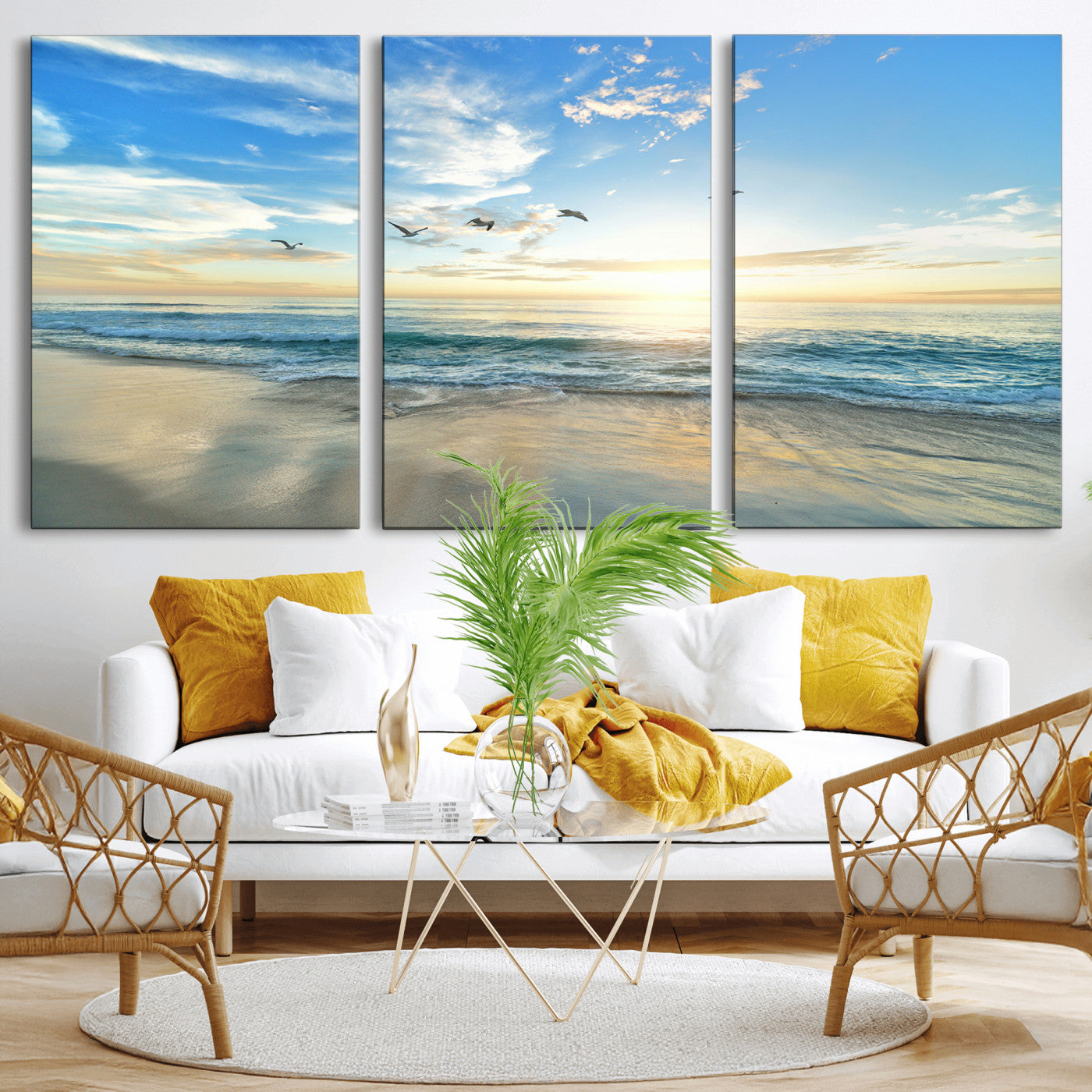20708696-MGV-CV-36X24-Minimalist Seaside Wall Art Canvas Print, Framed Morning Glow Art Picture Print, Golden Reflections Perfect Coastal Minimalist