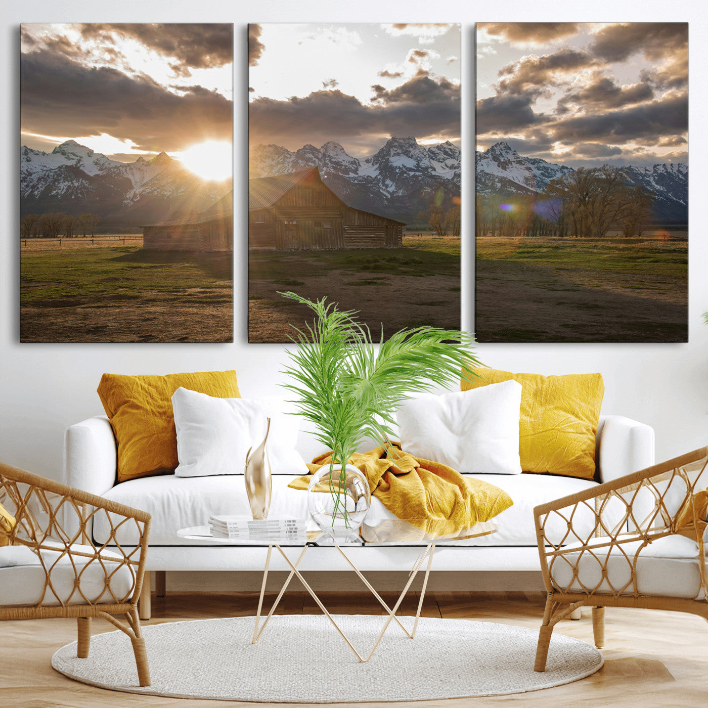52555760-MGV-CV-36X24-Snowy Peaks Wall Art Canvas Print, Framed Nature Escape Art Picture Print, Rustic Charm Perfect Rustic Western Decor Artwork