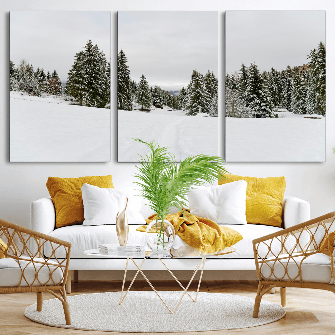 24581417-MGV-CV-36X24-Frosty Pines Wall Art Canvas Print, Framed Silent Snowfall Art Picture Print, Cozy Cabin Vibes Perfect Nordic Minimalist Decor