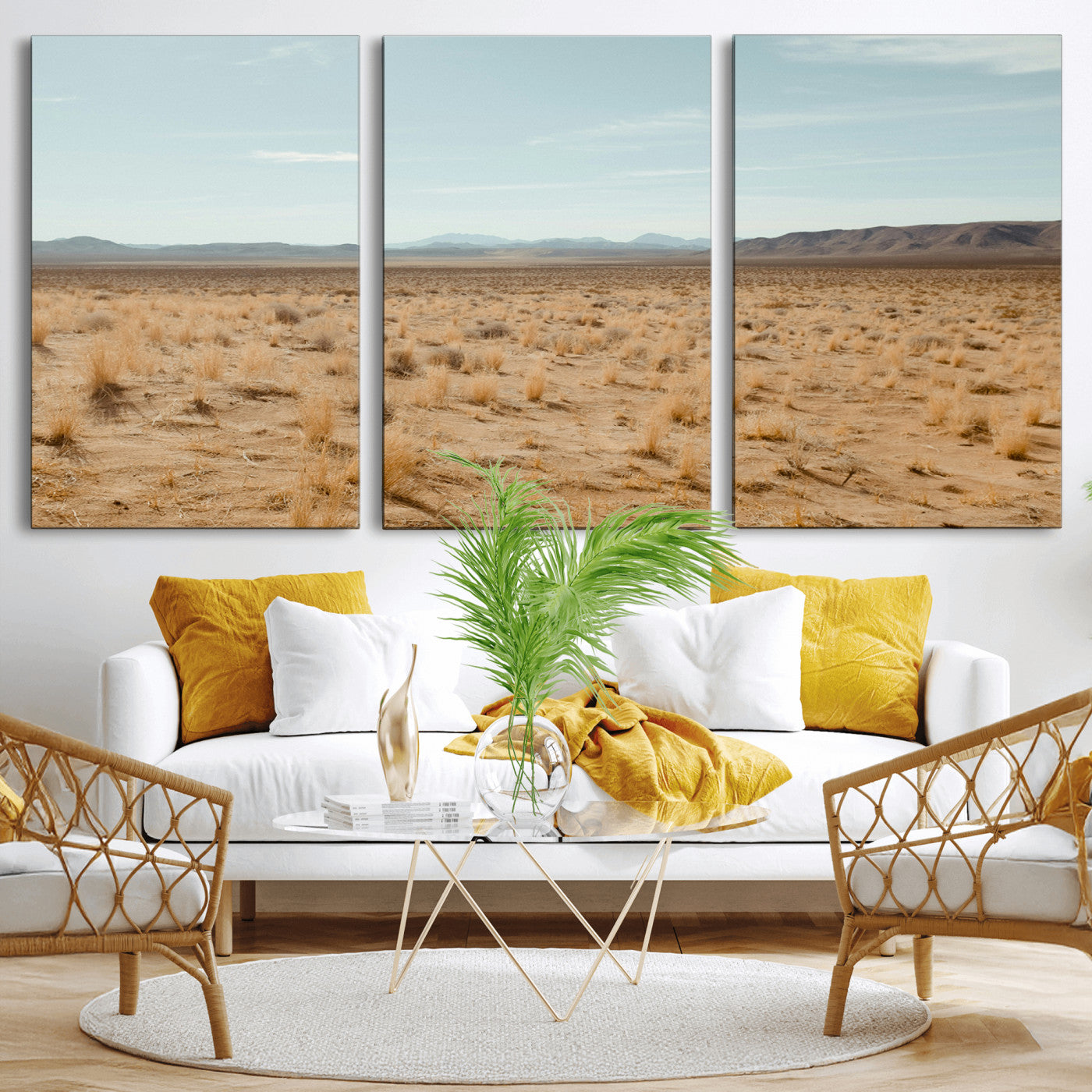 55918919-MGV-CV-36X24-Desert Landscape Wall Art – Golden Grass Plains and Mountain Horizon Canvas Print, Southwest Nature Photography Decor for Living